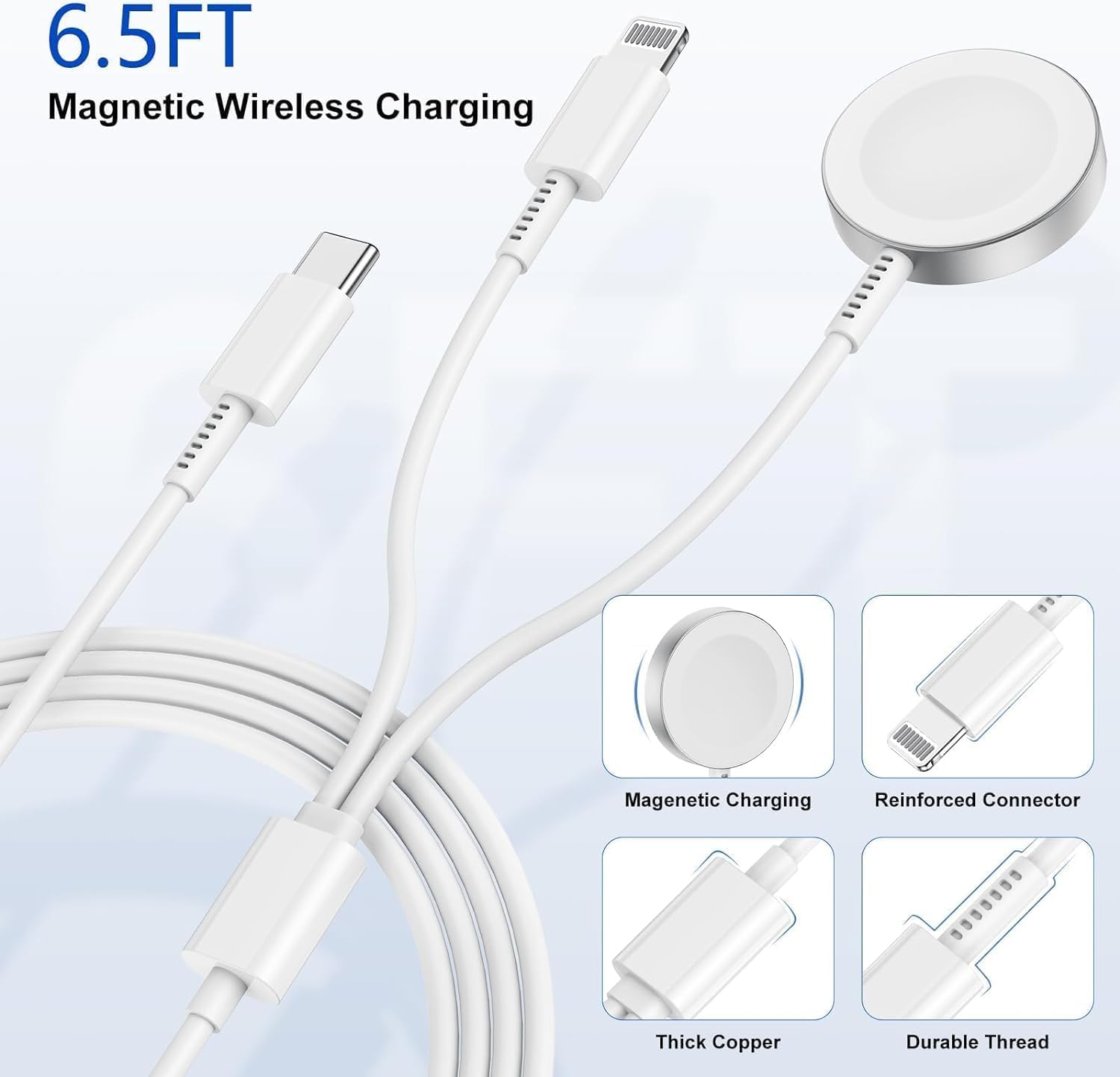 Apple Watch Charger Cable USB C [MFi Certified] 6ft Fast Charging Cord for Apple Watch Series Ultra/SE2/8/7/6/5/4/3/2/1/SE - Portable & Wireless Charger for Home, Office, Travel & Gym Use