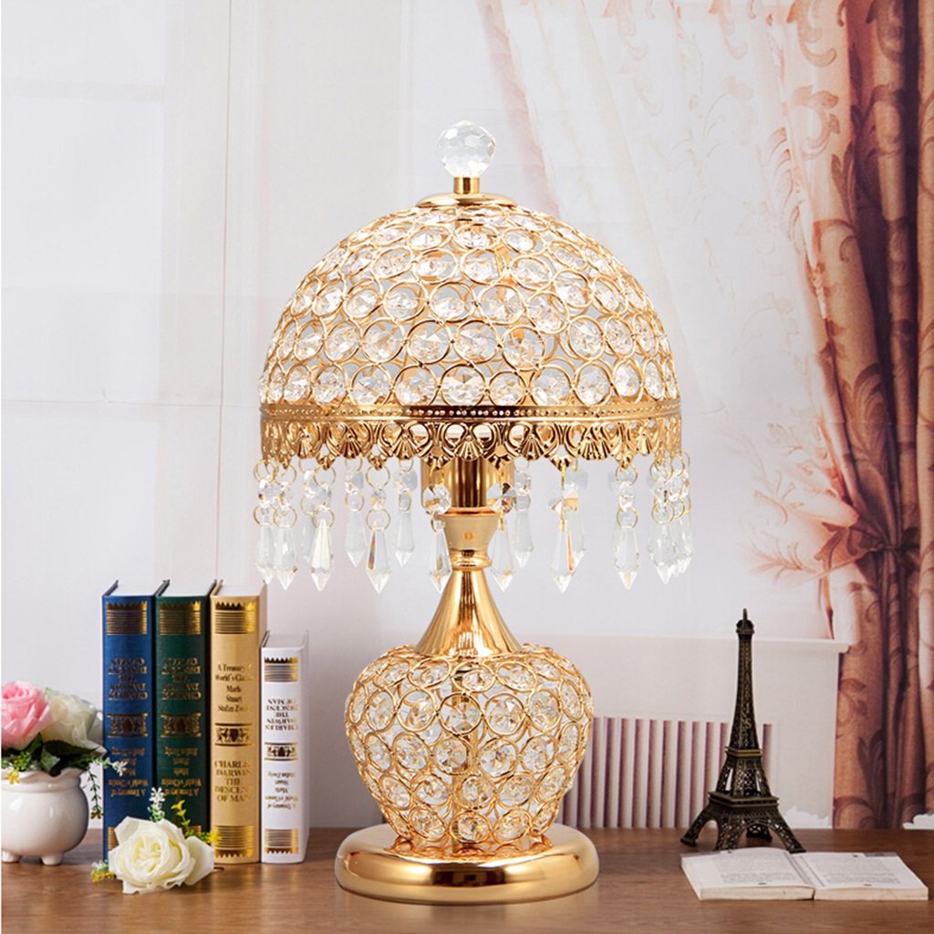 Elegant Crystal Table Lamp for Bedroom & Living Room - Gold Finish, 12.5