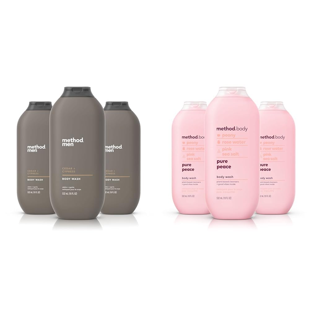 Method Men Cedar & Cypress Body Wash - Paraben & Phthalate Free, 18 Fl Oz (Pack of 3) | Pure Peace Detoxifying Body Wash - 18 Oz (Pack of 3) | Refreshing & Invigorating for Daily Shower & Gym Recovery