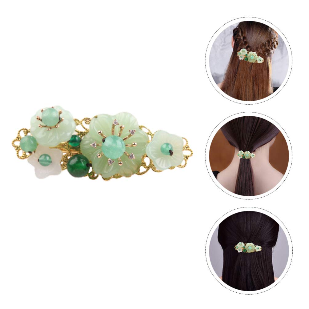Beaupretty Green Jade Floral Hair Clip - Elegant Ponytail Clamp for Women, Wedding Hair Accessory & Gift - Perfect for Bridal, Prom, Party, and Everyday Wear