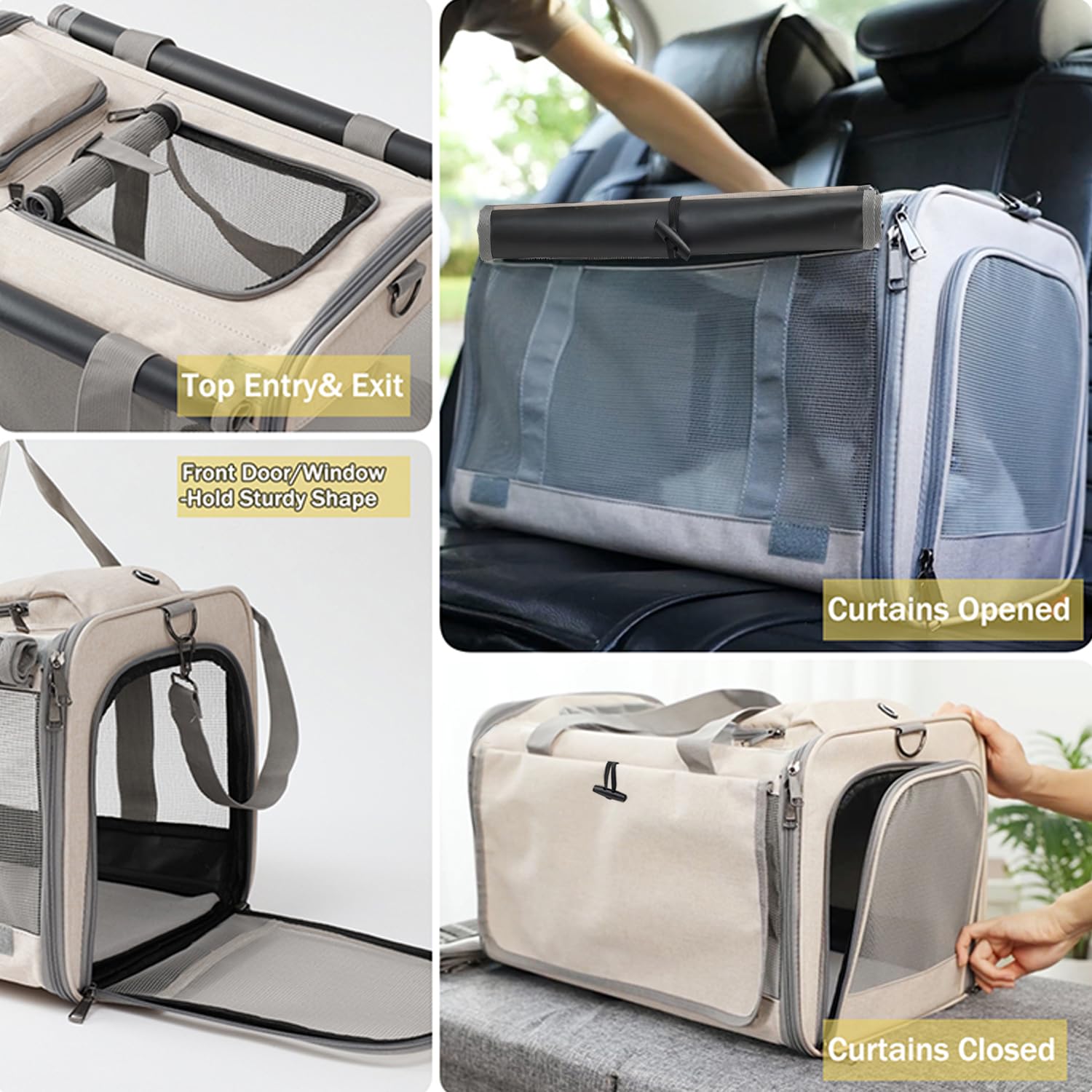 Large Cat Carrier for Pets up to 20lbs - Soft-Sided Travel Carrier for Home & Outdoor Use (Khaki)