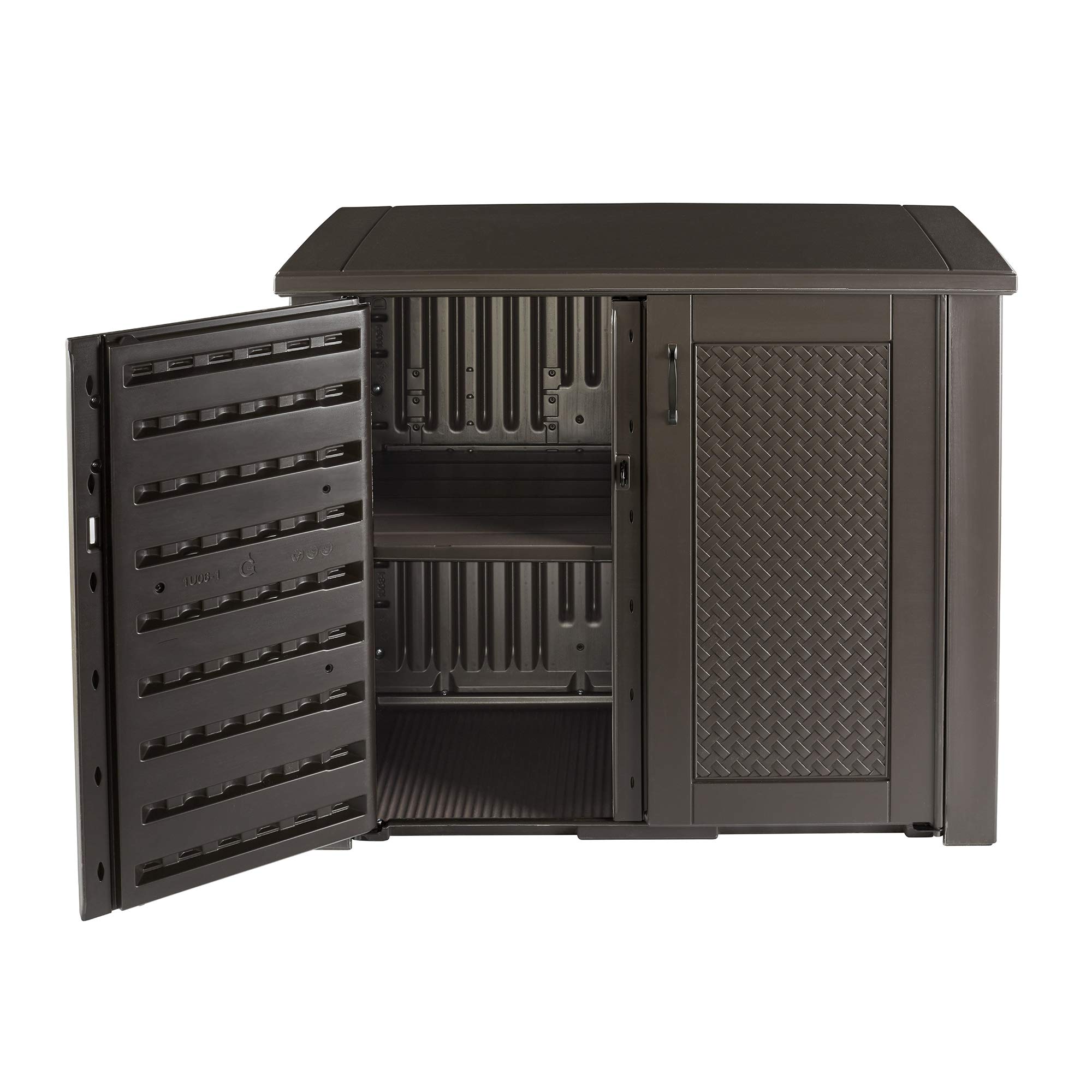 Rubbermaid 123 Gallon Weather-Resistant Outdoor Storage Cabinet - Brown, Organizer for Pool Chemicals, Garden Tools, Toys, Patio Cushions & More - Perfect for Backyard, Porch & Home Organization