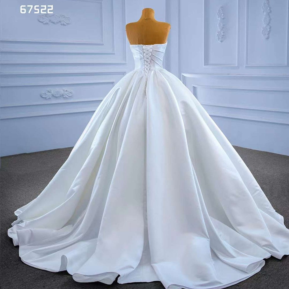 Luxury White Beaded Pearl Lace Wedding Dress for Bride - Custom Made Elegant Gown 2025 | Perfect for Church Ceremony, Ballroom Reception & Formal Bridal Events HM67522