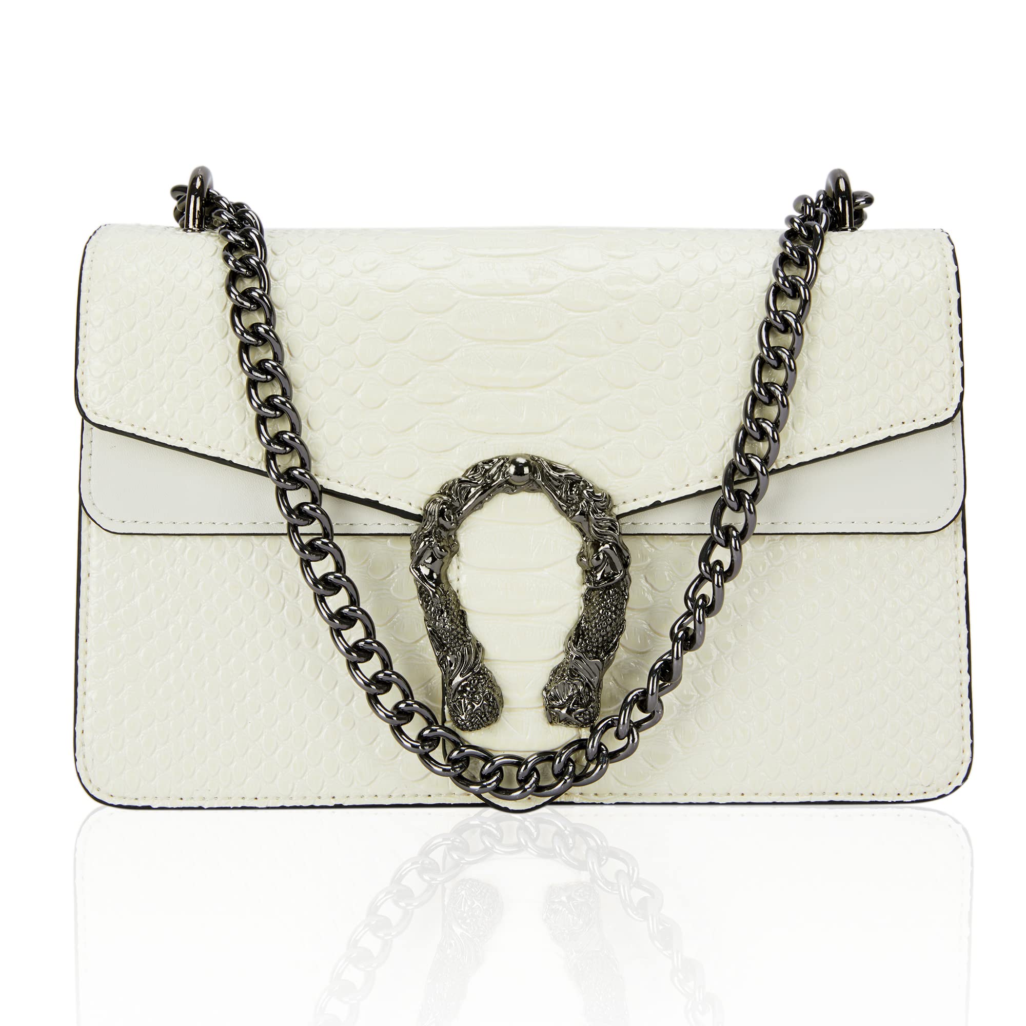 Aiqudou Women's Crossbody Bag & Satchel Purse - Luxury PU Leather Handbag with Snake Print & Chain Strap | Perfect for Work, Travel & Evening Out