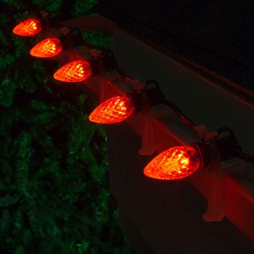 Wintergreen Lighting C7 OptiCore Commercial Christmas LED String Lights - 50 Amber/Orange Bulbs, 50ft Green Wire for Outdoor Holiday Decorations | Perfect for Roof, Tree & House Lighting
