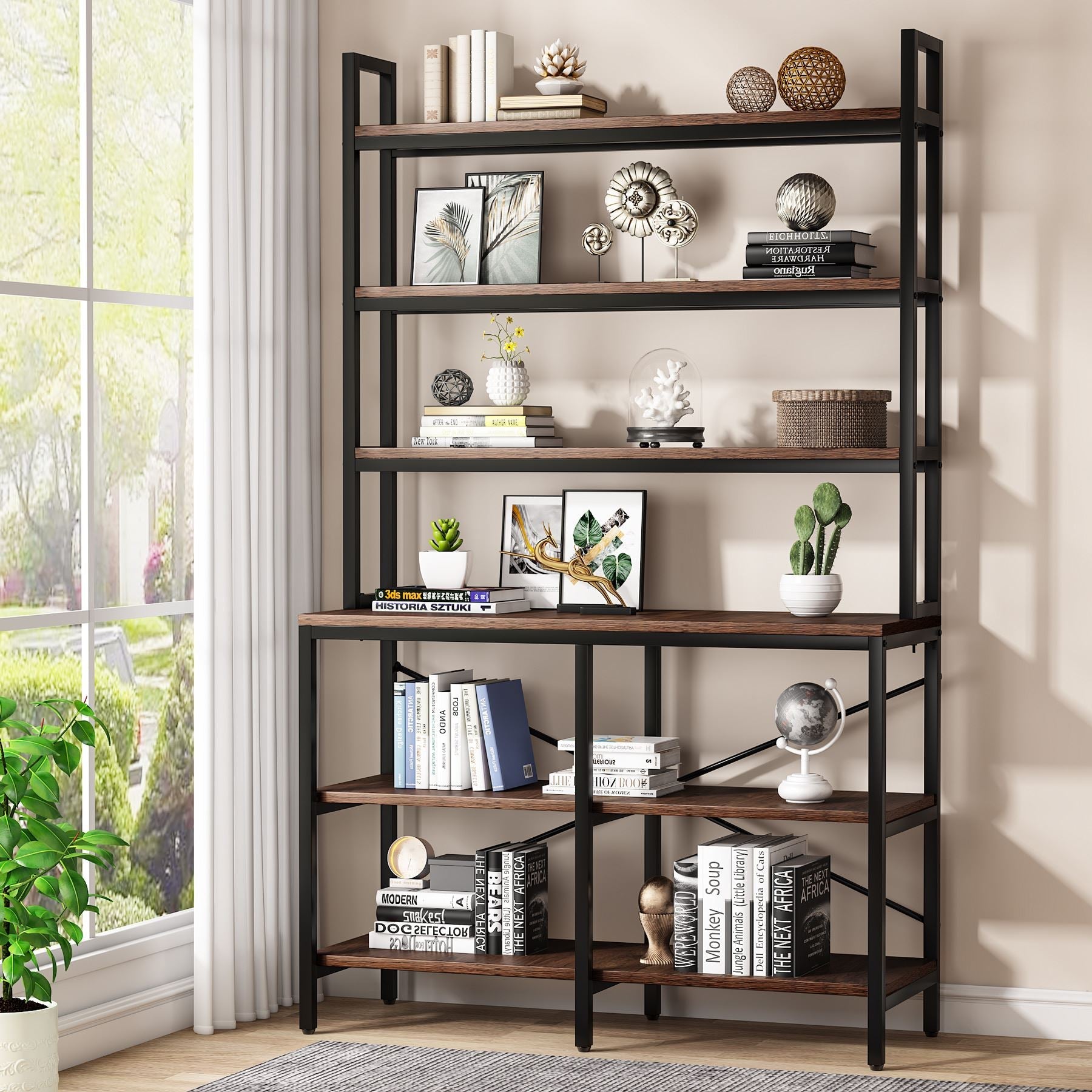 6 Tier Bookshelf - Industrial Etagere Bookcase Storage Rack for Living Room, Office & Bedroom | Heavy Duty Metal Shelving Unit for Books, Decor & Organizing