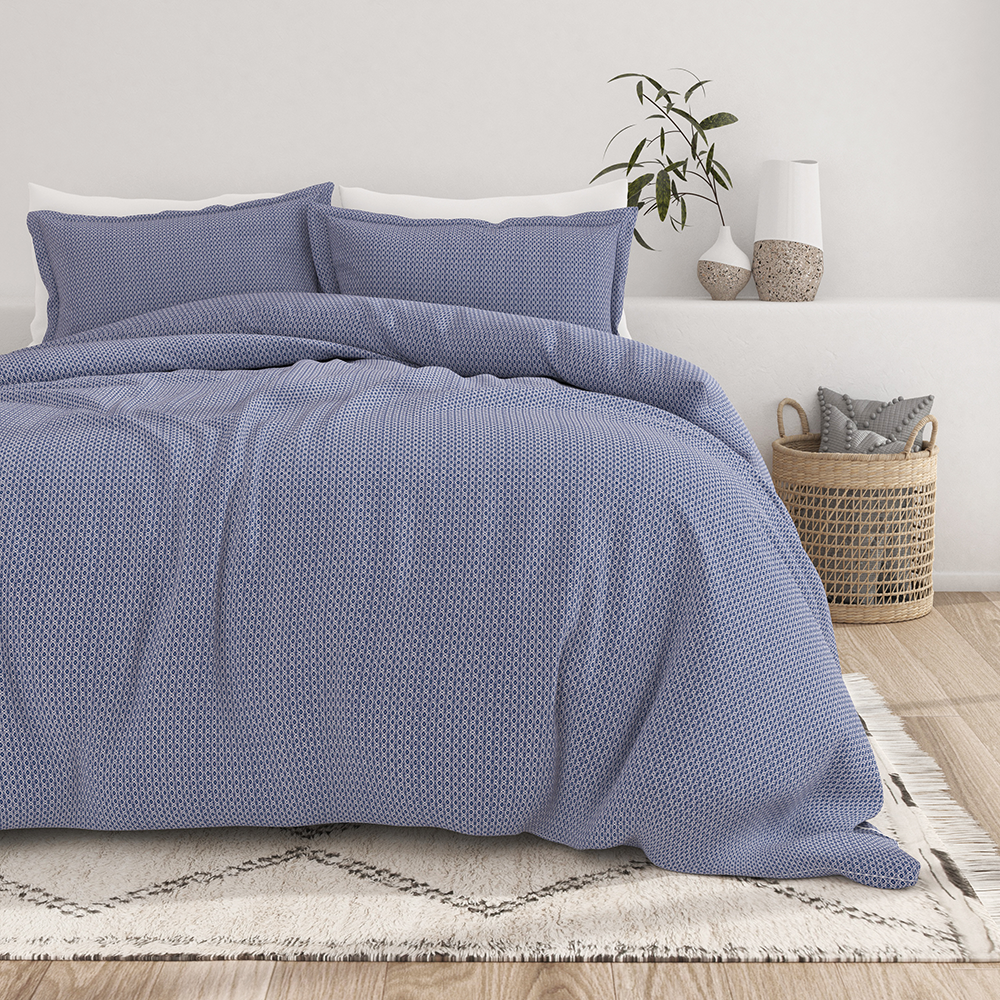 Royal Blue Diamond Pattern 3-Piece Duvet Cover Set - Queen Size Bedding with Pillow Shams - Luxury Soft Microfiber for Bedroom Decor & Guest Room Styling
