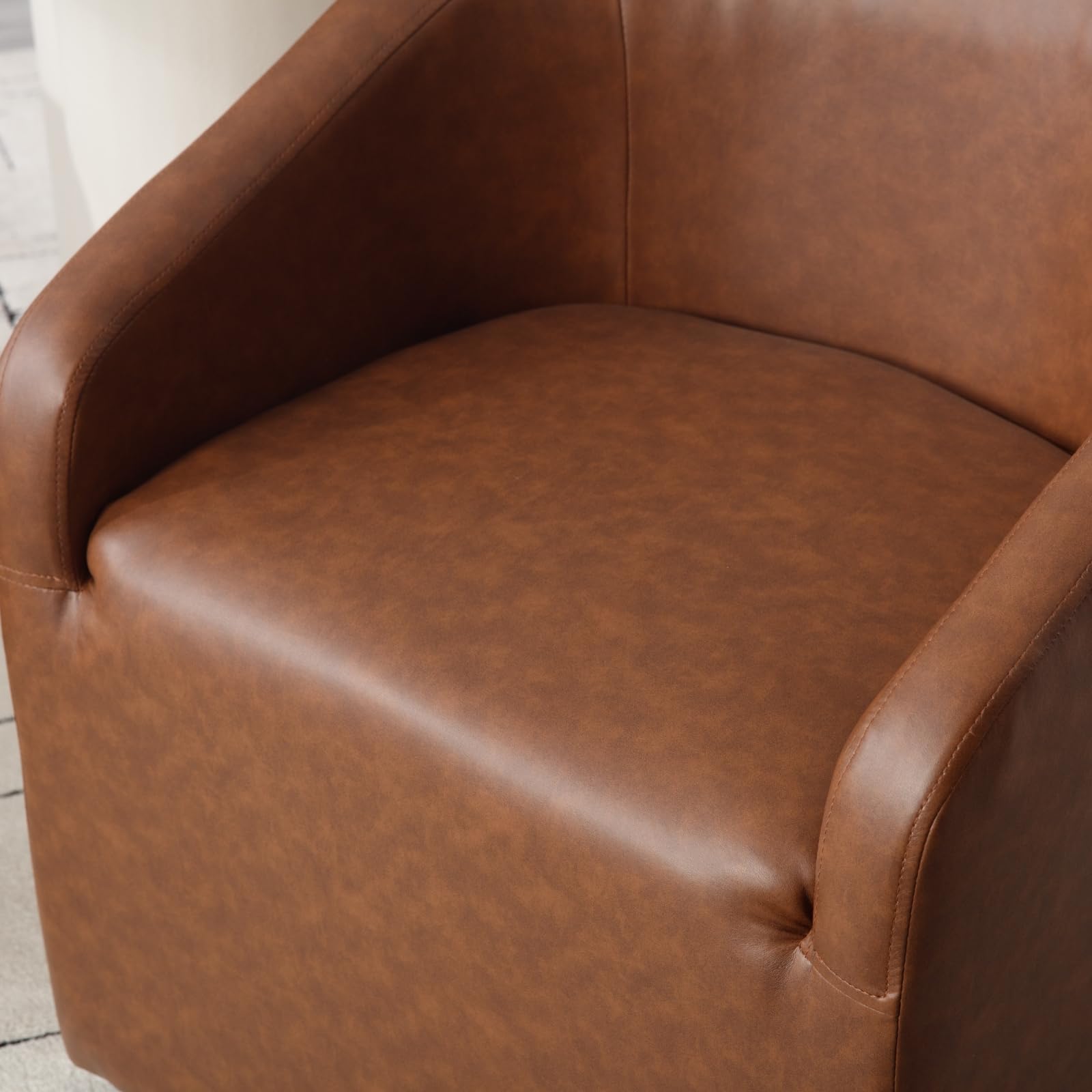 Modern Swivel Barrel Dining Chairs Set of 2 - PU Leather Upholstered Kitchen Counter Stools with Casters - Accent Side Chairs for Dining Room, Living Room & Home Office - Brown (Perfect for Breakfast Nooks, Kitchen Islands & Small Space Dining)