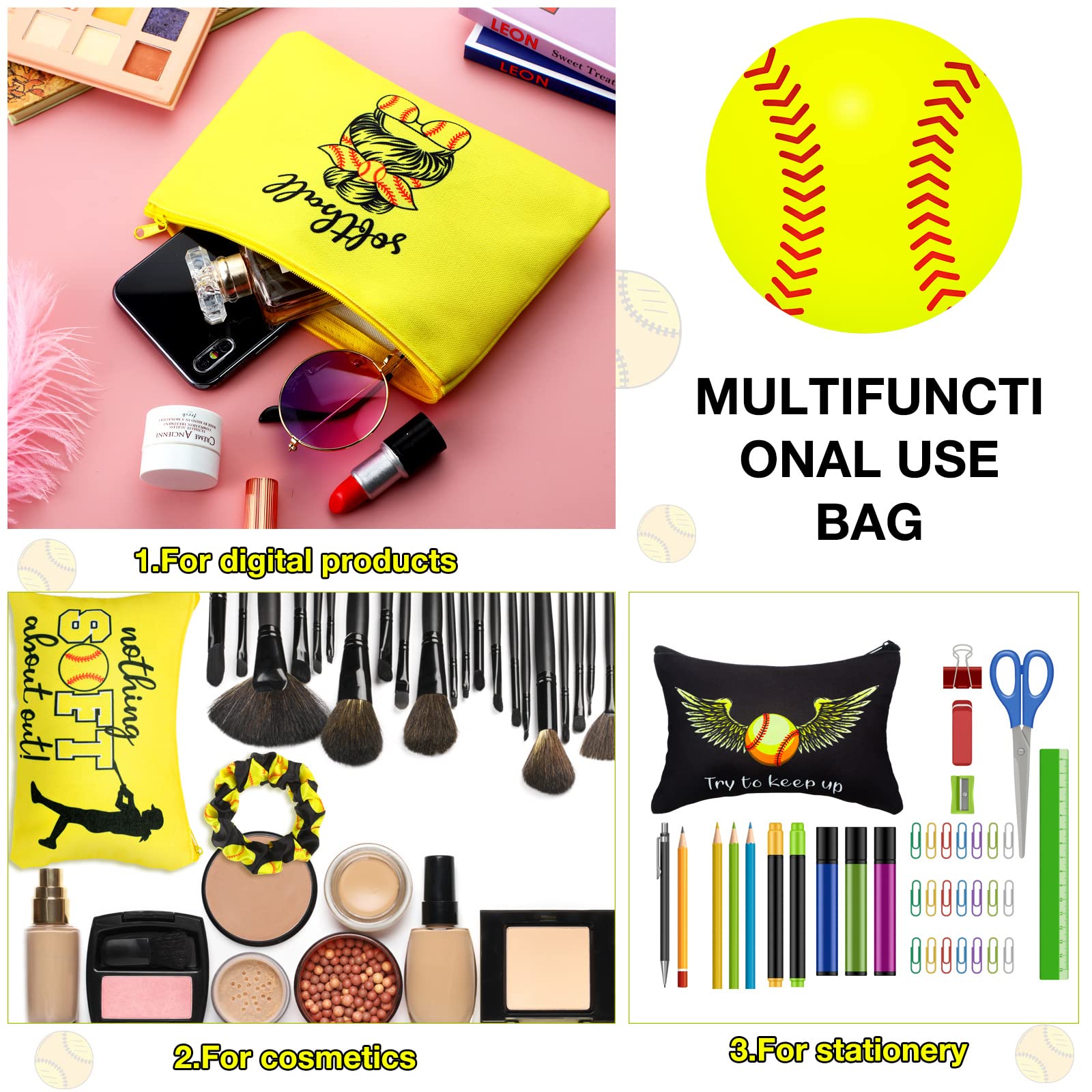 **36 Pcs Softball Gift Set for Teen Girls - Makeup Bags, Cosmetic Pouches, Sport Hair Scrunchies & Lipstick Holders - Perfect for Party Favors, Team Gifts & Game Day Essentials**