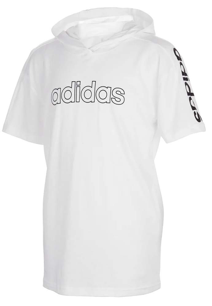 adidas Boys' Big Short Sleeve Hooded T-Shirt - Size L (14/16) in Core White | Comfortable Casual Wear for Kids, Perfect for School, Playdates & Outdoor Activities