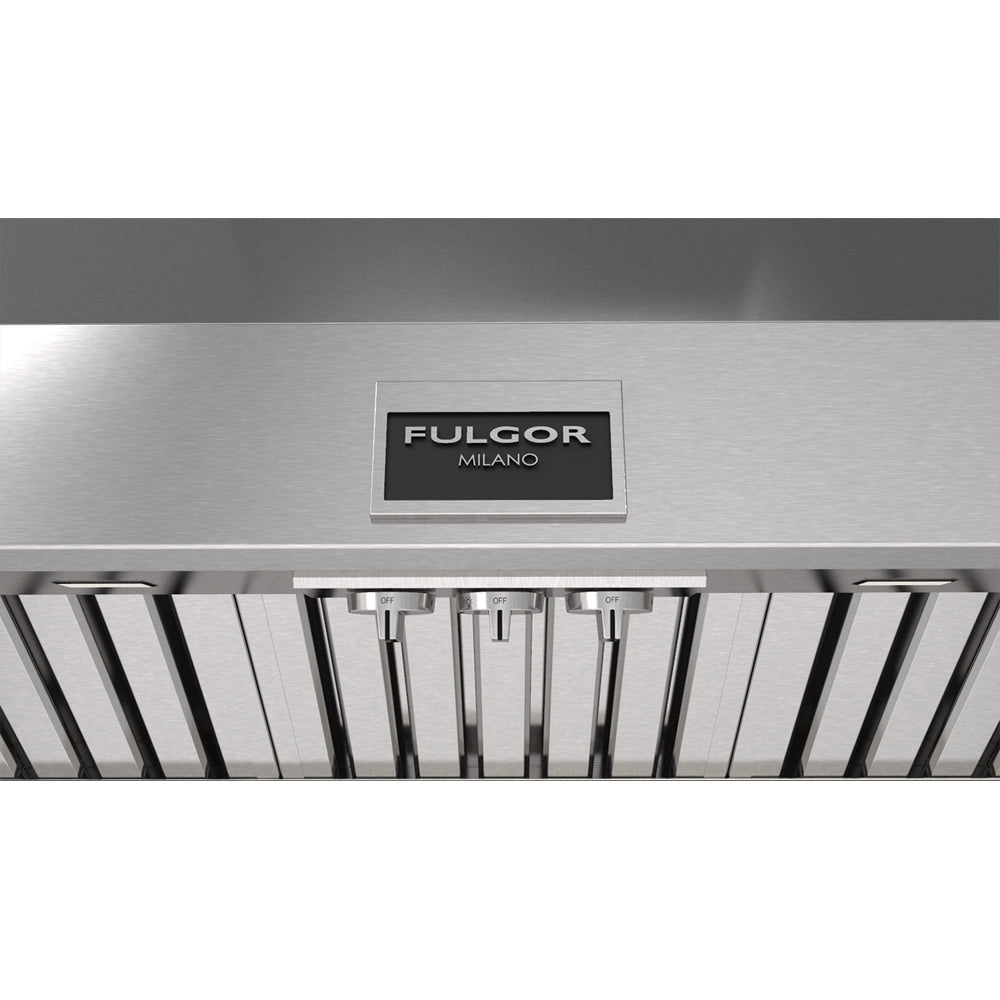 Fulgor Milano 48 Inch 1000 CFM Professional Stainless Steel Wall Mount Range Hood - Model F6PC48DS1 | Powerful Ventilation for Modern Kitchens & Open Concept Homes