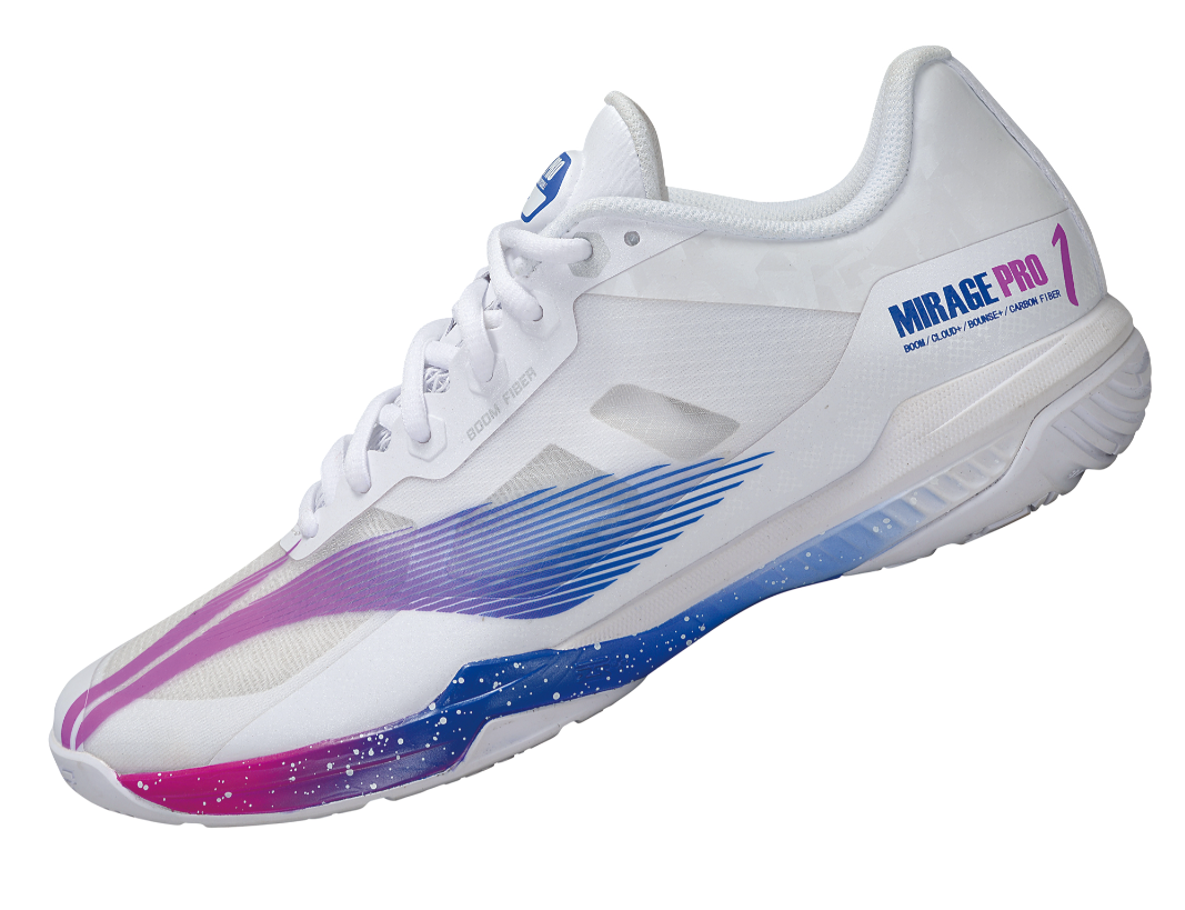 Li Ning Mirage Pro Shadow Pro Badminton Shoes for Men & Women - Lightweight Cushioned Court Sneakers for Badminton, Tennis, Volleyball (White/Purple) AYAT013-1