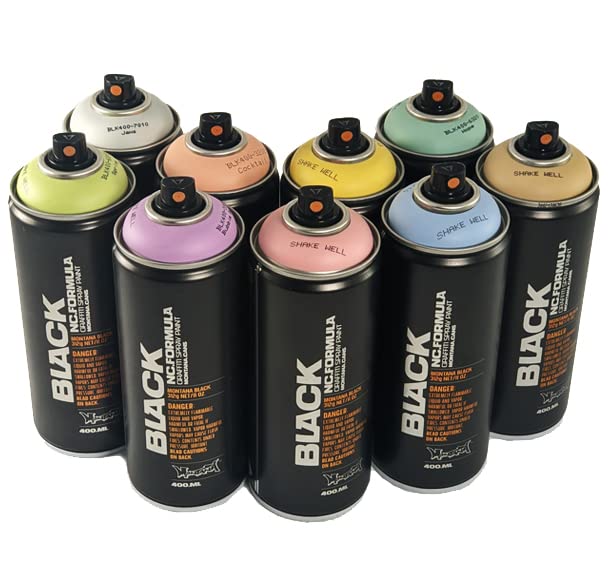 Montana BLACK Graffiti Spray Paint 400mL Cans - Set of 9 Pastel Colors for Street Art, Murals & DIY Projects | High-Quality Artist Spray Paint for Outdoor & Indoor Use