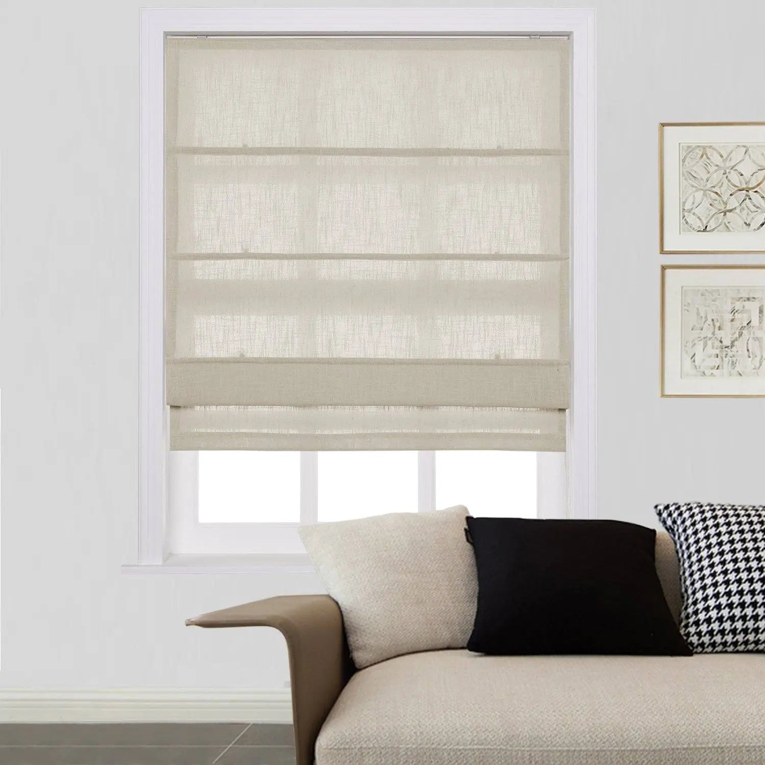 Linen Roman Shades with Loop Cord Lift - Elegant Window Treatment for Living Room, Bedroom & Home Decor