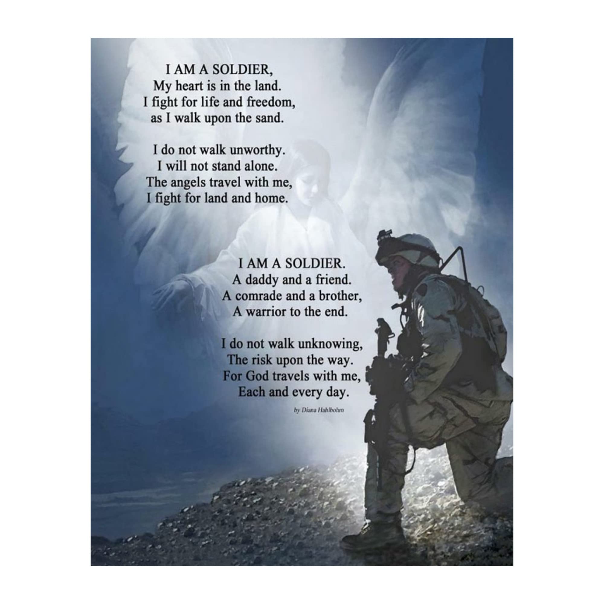 Military Wall Art - Soldier Kneeling with Angels Protection Patriotic Print | Home Decor, Man Cave, Living Room & Office Wall Decor | Unframed 8x10 | Perfect for Veterans Day, Memorial Day & Military Appreciation Gifts