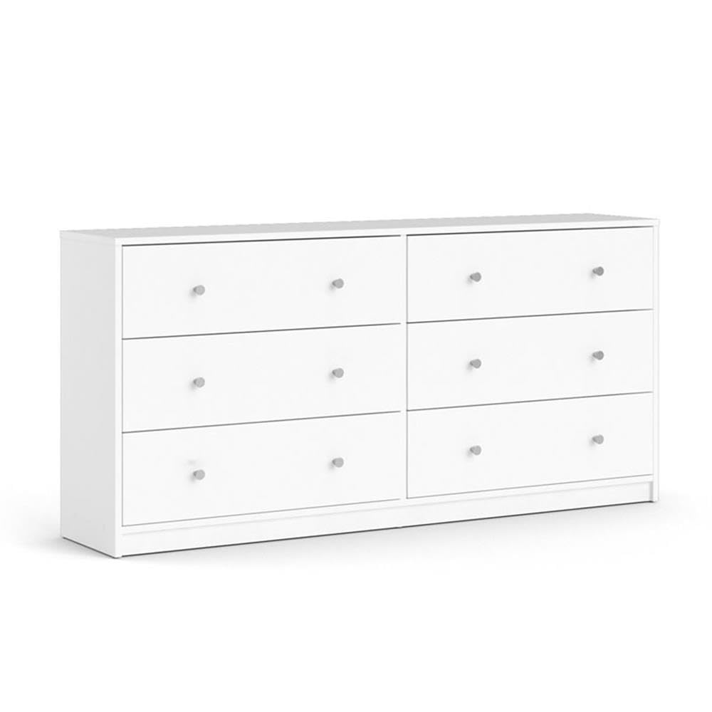 Home Square 3-Piece White Bedroom Set - 6-Drawer Double Dresser & 2 Nightstands with 1 Drawer Each | Perfect for Master Bedrooms, Guest Rooms & Small Spaces