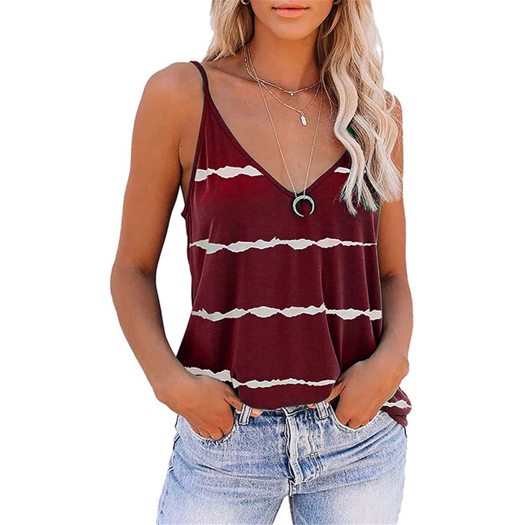 WALNUTA Women's V Neck Sleeveless Tank Top - Striped Summer Casual Shirt for Streetwear & Everyday Wear | Sexy Vest Tops for Women