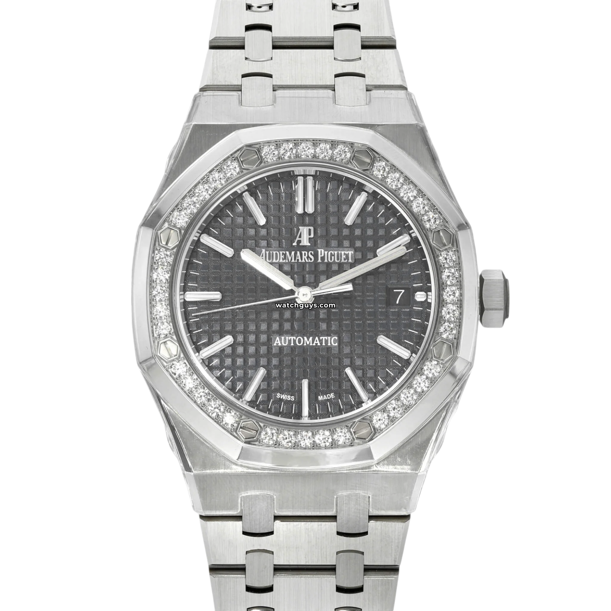 Audemars Piguet Royal Oak 37mm Grey Dial Diamond Bezel 15451ST.ZZ.1256ST.02 Luxury Watch for Men - Perfect for Business Meetings & Formal Events