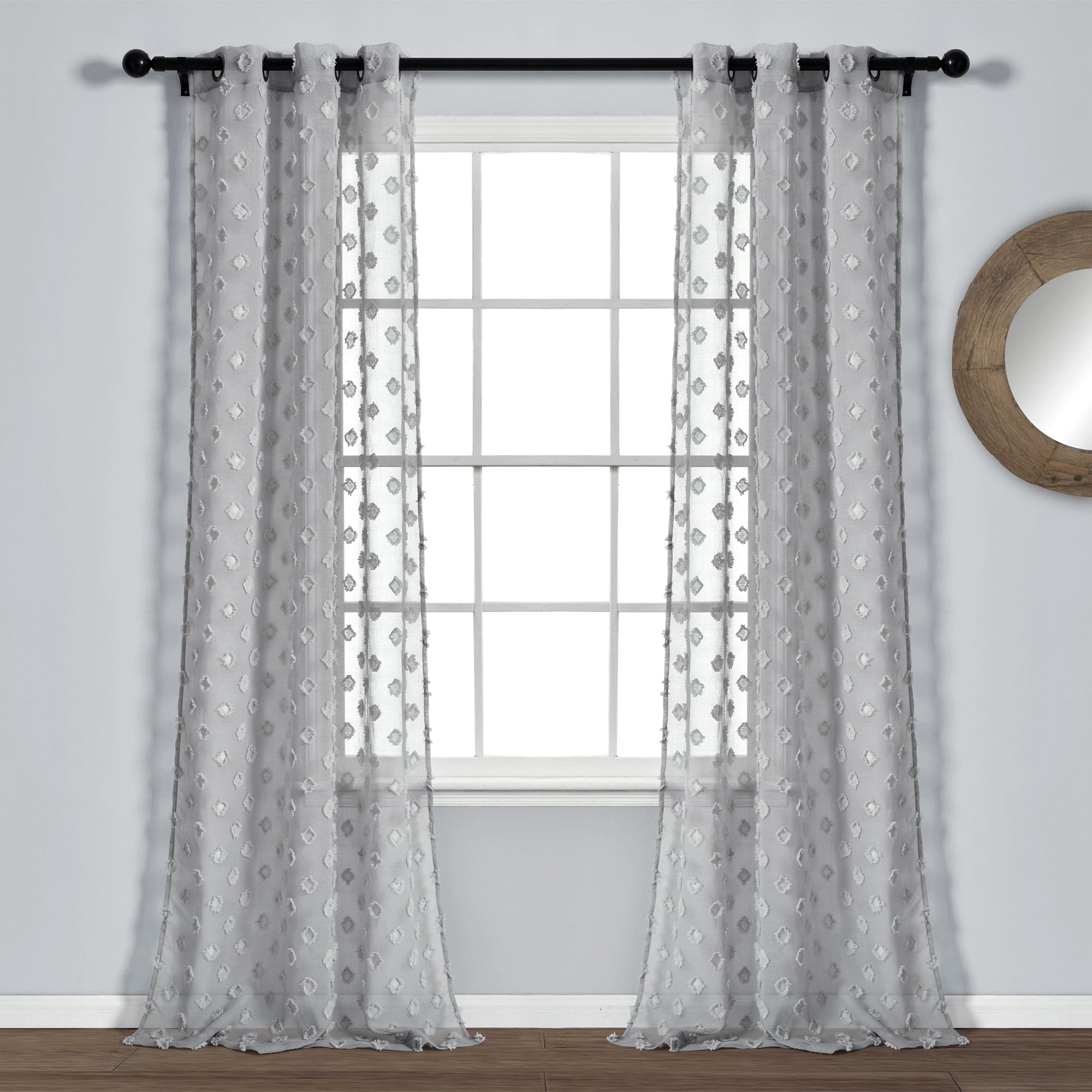 Textured Dot Grommet Sheer Window Curtain Panel Set - Light Filtering Modern Drapes for Living Room, Bedroom & Office Decor