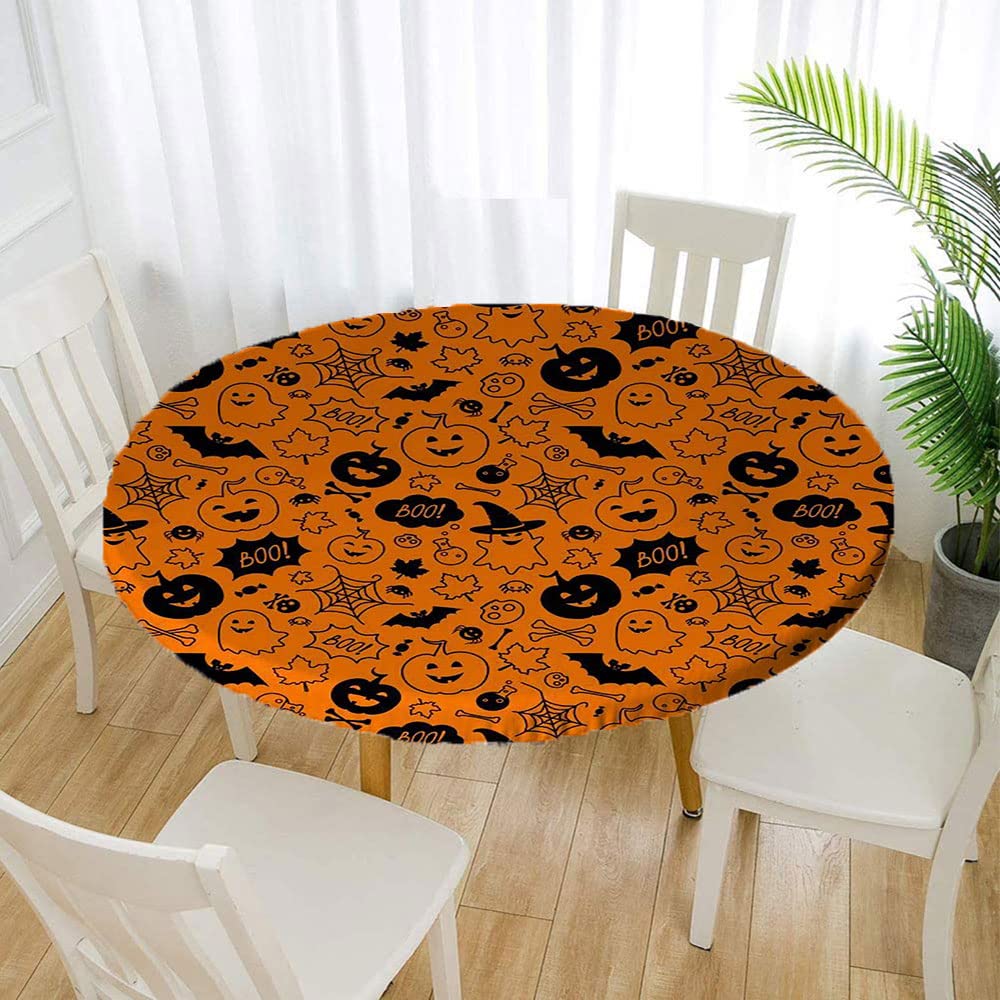 **Halloween Round Tablecloth with Elastic Edge - 3D Printed Halloween Pattern - Fits 56
