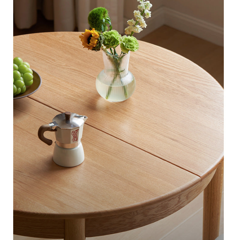 Solid Oak & Ash Wood Extendable Round Dining Table - Expandable for 4 to 8 People - Perfect for Small Spaces, Family Dinners & Entertaining Guests