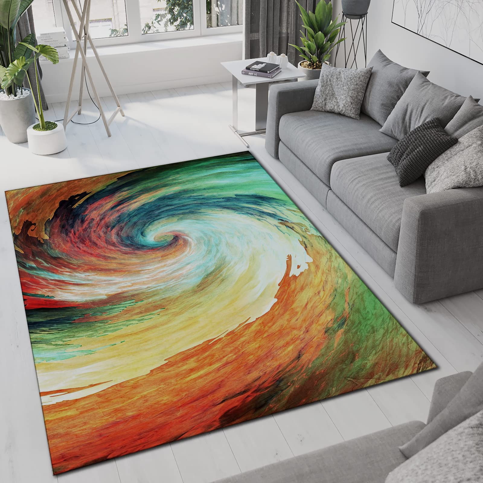 Modern Abstract Area Rug 5x6ft - Colorful Swirl Pattern, Soft & Comfortable Creative Design for Living Room, Bedroom, Office - Dream Art Deco Style Home Decor for Cozy Spaces