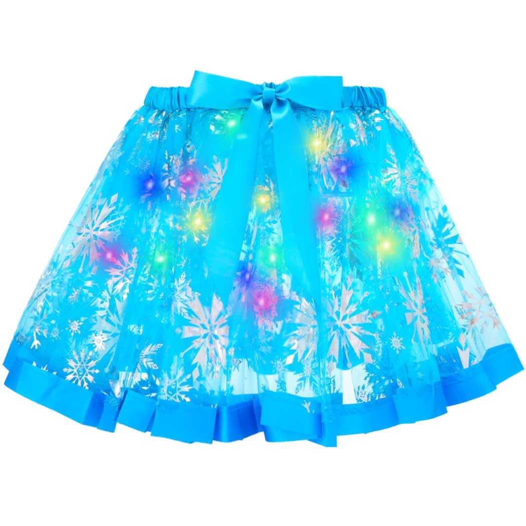 Glowing LED Snowflake Tutu Skirt - Light Up Christmas Costume for Women & Girls | Light Blue LED Party Dress for Xmas, New Year, Holiday Dances & Festive Celebrations