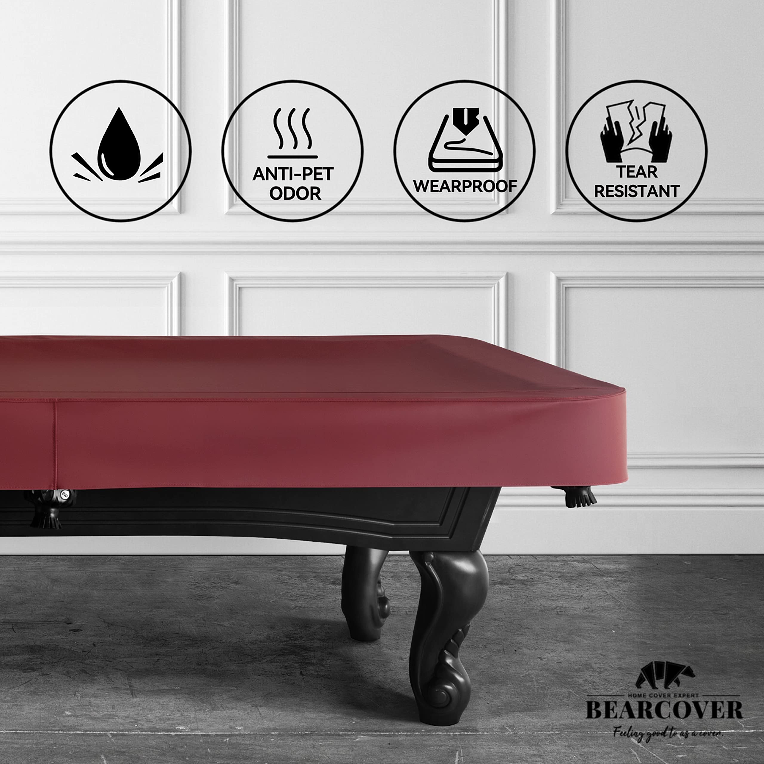 Heavy Duty Leatherette Pool Table Cover - Waterproof & Tearproof Billiard Table Protector for 7/8/9FT Tables, Bordeaux Red (7 Feet) - Perfect for Home Game Rooms, Bars, and Clubs