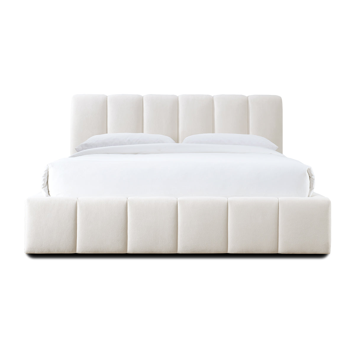 Allocco Queen Size Bed Frame with Upholstered Headboard - Cream Velvet Fabric - Modern Platform Bed for Bedroom - Perfect for Master Bedroom, Guest Room, or Apartment