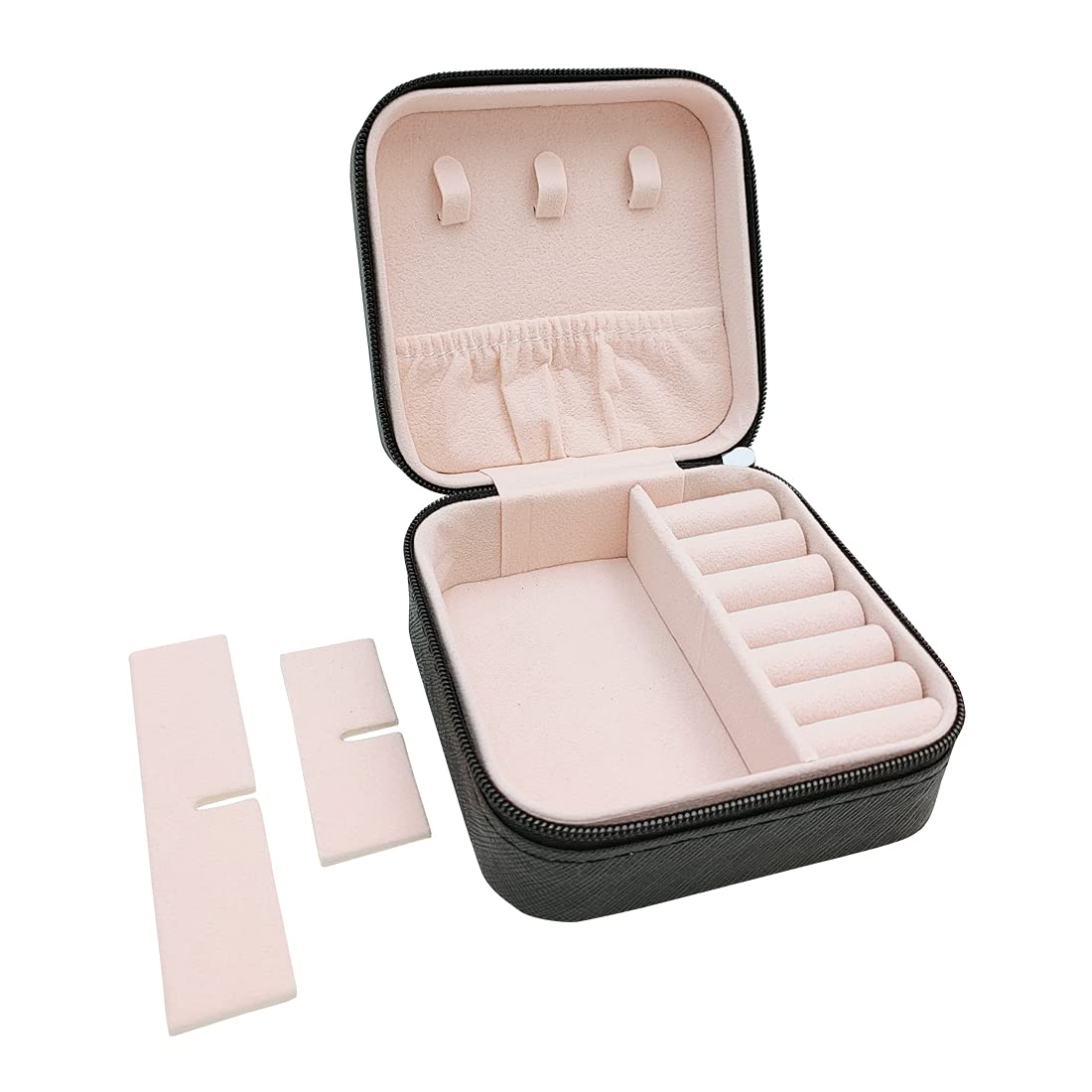 Mini Jewelry Travel Case - Portable Display Storage Box for Rings, Earrings & Necklaces - Compact Organizer for Travel, Gifts & Daily Use (Black)