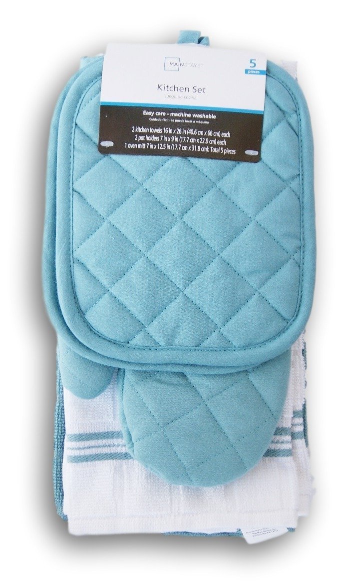 Topaz 5-Piece Kitchen Towel Set - Oven Mitt & Pot Holders for Cooking & Baking