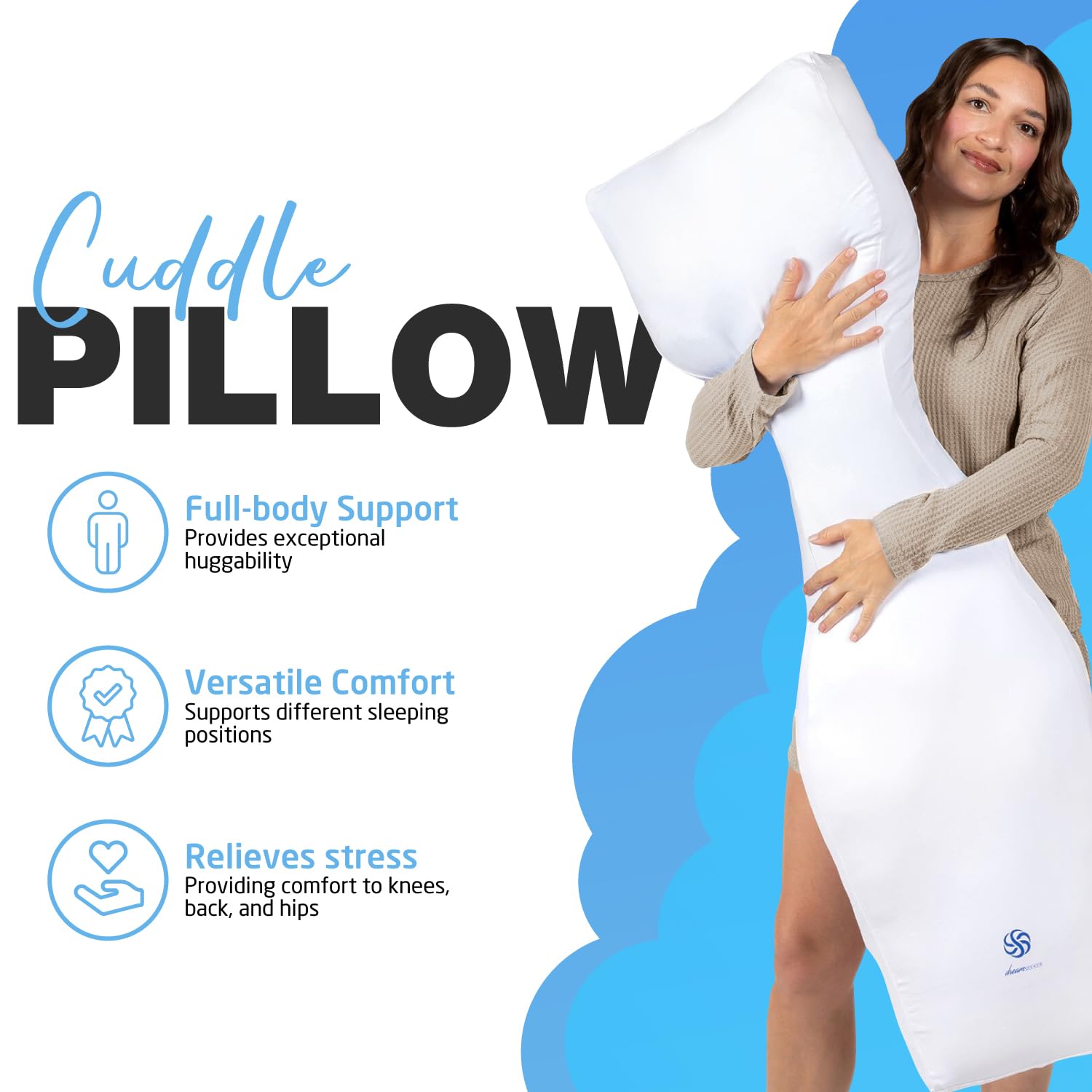 Dreamseeker Cooling Body Pillow for Side Sleepers - Extra Long Hugging Pillow for Adults & Kids - Orthopedic Support for Back, Neck & Leg Pain Relief - Perfect for Bed, Couch & Pregnancy Comfort