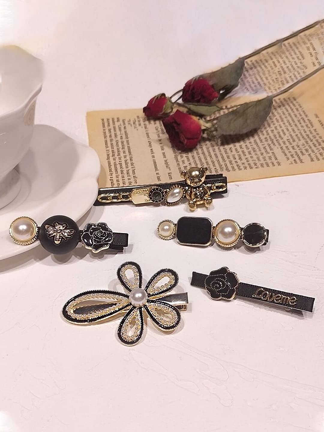 Elegant Yellow Pearl Hair Clips for Women & Girls - 5-Piece Alligator Clips Hair Accessories Set for Black Hair, Perfect for Parties, Weddings & Daily Styling - Ideal Gift for Women & Girls