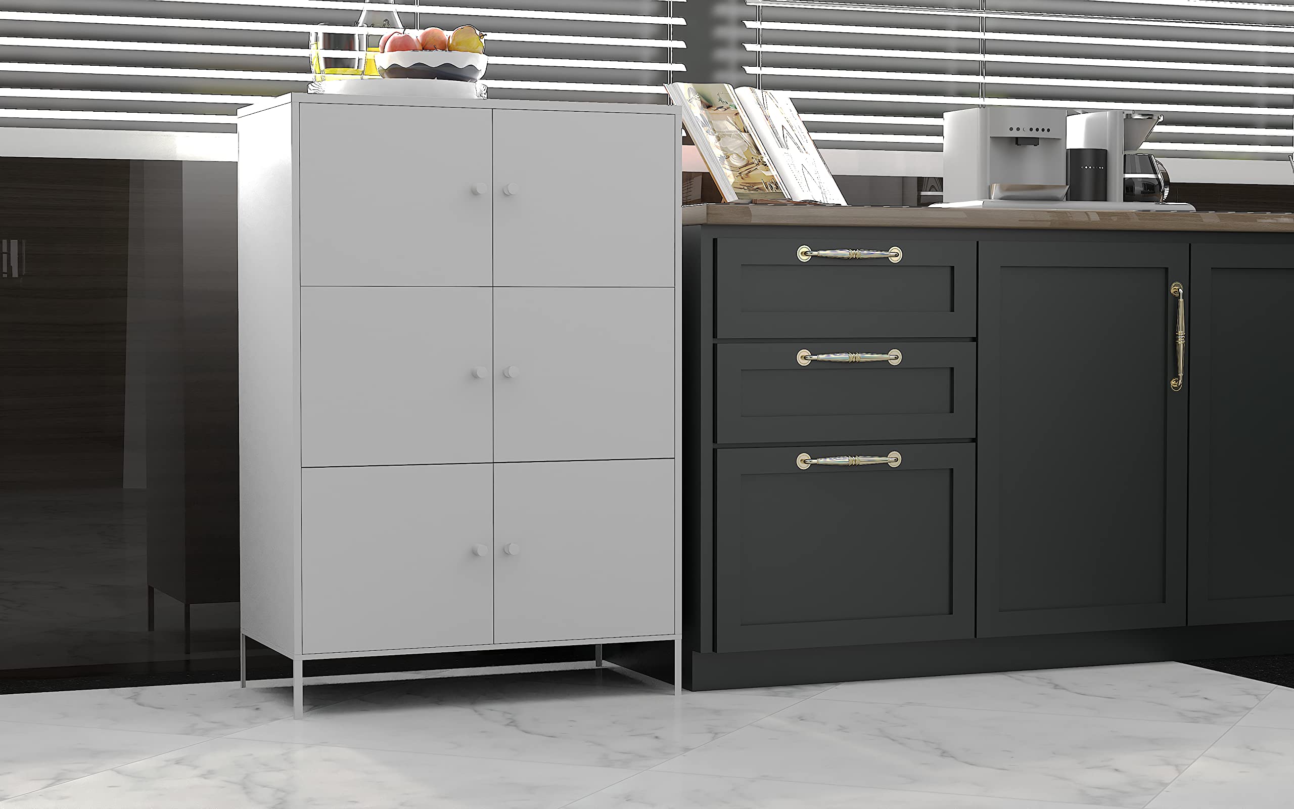 6-Door Metal Storage Cabinet - 3-Tier Steel Office Organizer with Adjustable Shelves, 25.6 x 14.2 x 41.3 Inches, White - Perfect for Home, Office & Garage Storage Solutions