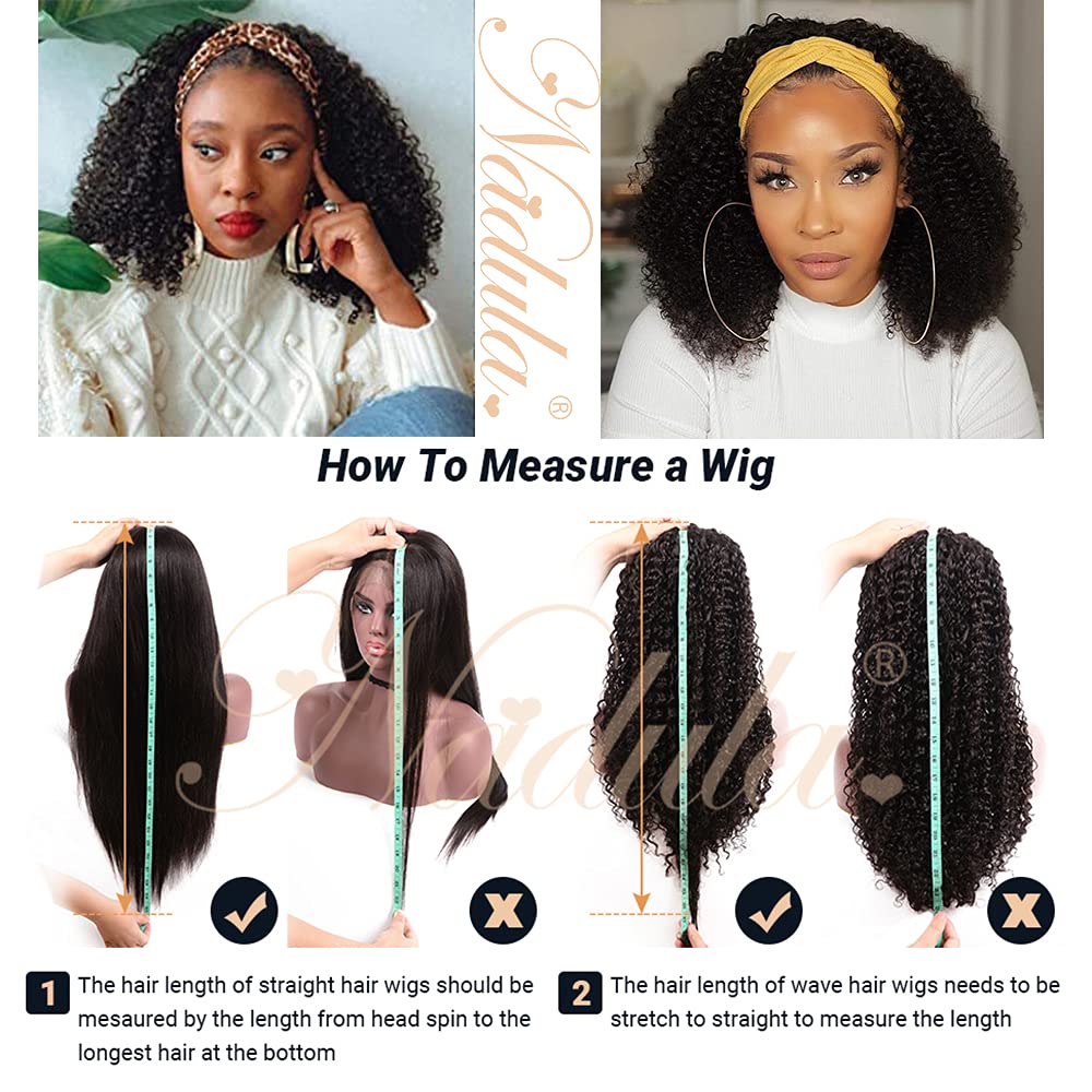 Nadula 10A Afro Kinky Curly Half Wig - 100% Virgin Human Hair for Black Women | 18 Inch 180% Density No Lace Front Glueless Headband Wig | Perfect for Daily Wear, Parties & Protective Styling
