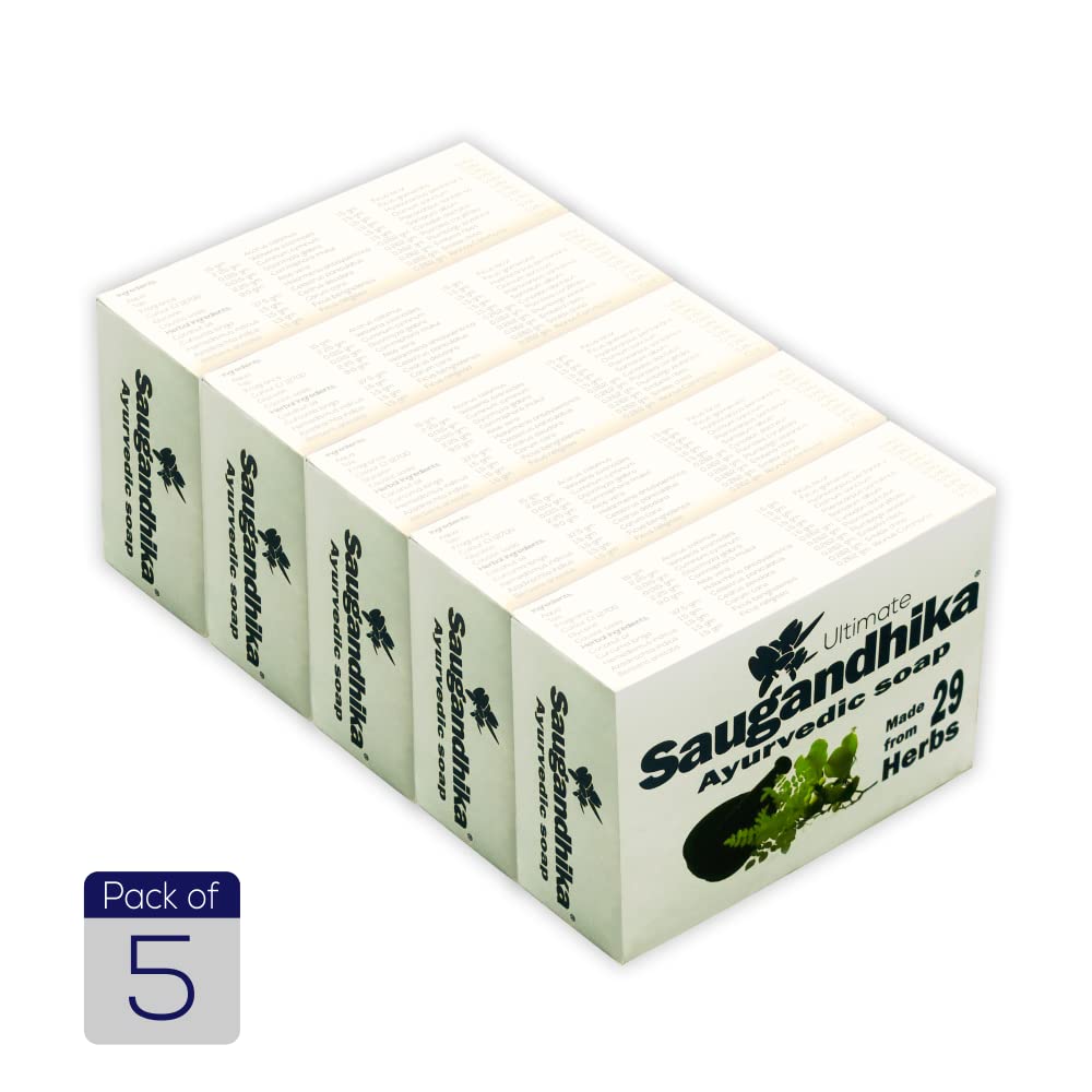 Best Ayurvedic Herbal Soap for Healthy Skin - Saugandhika Natural Moisturizing & Deodorizing Soap (Pack of 5) | Perfect for Daily Skincare, Sensitive Skin & Body Odor Control