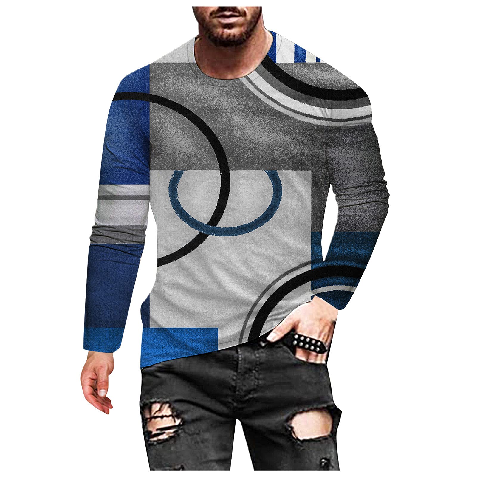 ZHDD Men's Long Sleeve T-Shirt - Vintage Abstract Art Print Crewneck Tee for Fall Streetwear & Workout | Casual Wear, Gym, Outdoor Activities