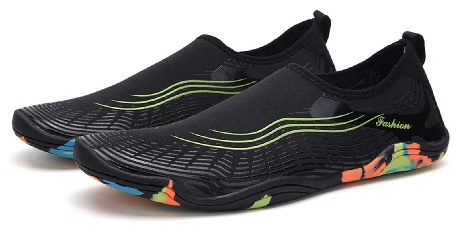 Water Shoes for Men & Women - Non-Slip Beach, Snorkeling, Swimming, Diving & Yoga Shoes | Lightweight Quick-Dry Outdoor Sports Shoes for Treadmill, Running & Water Activities (Black Green, Size 40 EU) - Perfect for Beach Vacations, Pool Parties & Water Sports