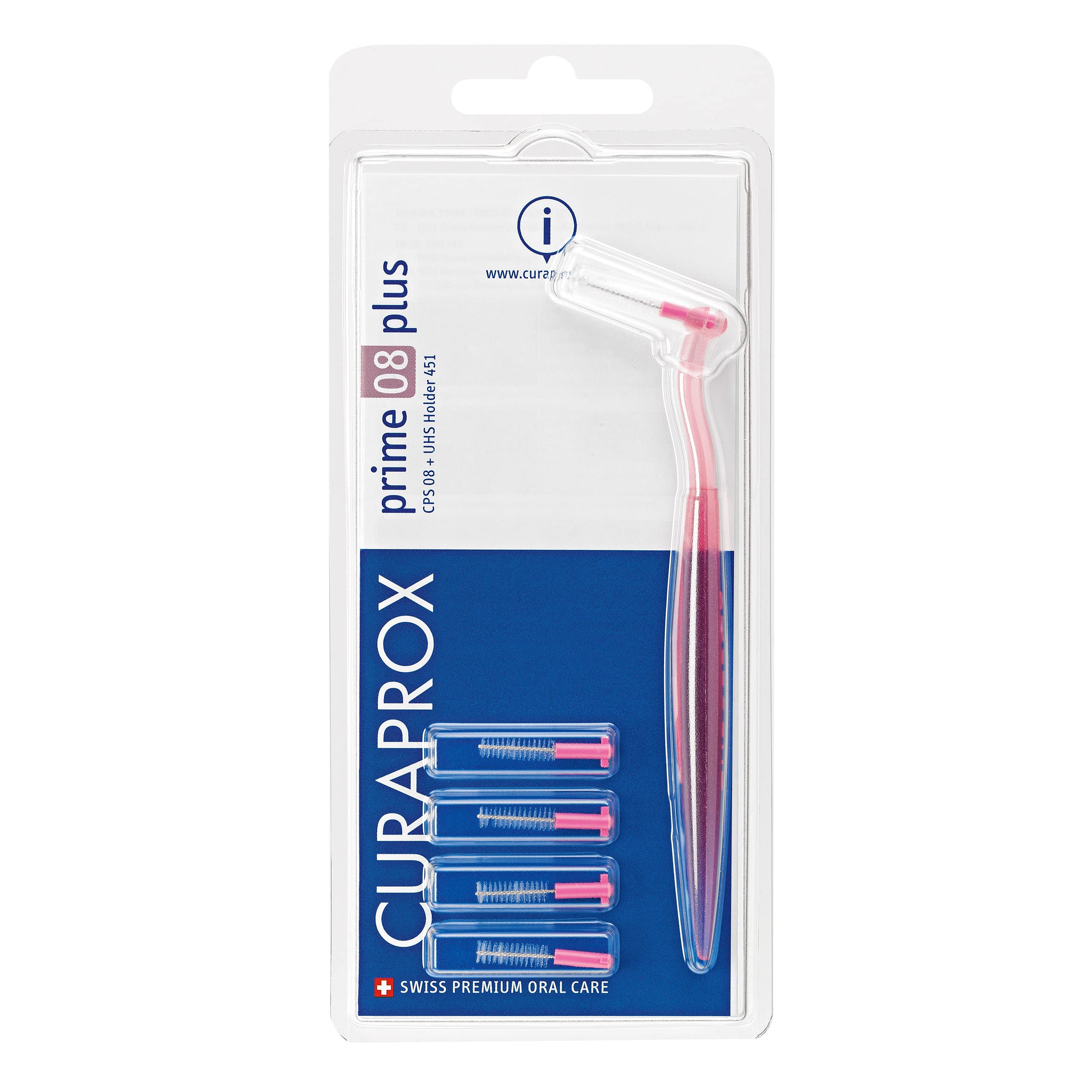 Curaprox Prime Plus Interdental Brushes - CPS 08 Holder with 5 Brushes (0.8mm to 3.2mm) | Dental Care for Braces, Bridges & Gum Health | Perfect for Travel & Daily Oral Hygiene