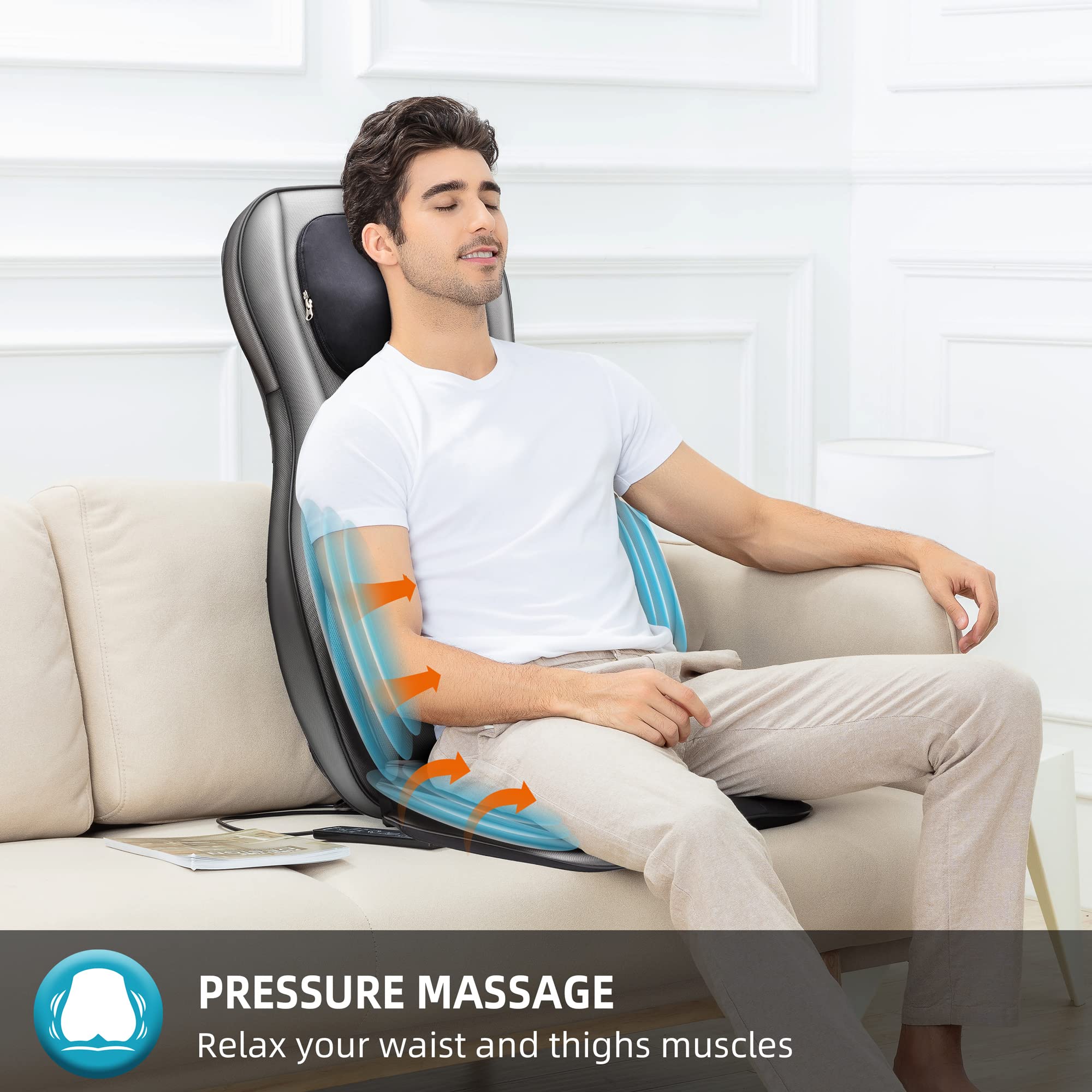 COMFIER Shiatsu Neck & Back Massager with Heat & Compression - 2D/3D Deep Tissue Kneading Massage Chair Pad, App Controlled Full Body Massager for Home/Office - Perfect Gift for Father, Men & Women (Grey) - Relieve Stress, Muscle Pain & Improve Posture While Working or Relaxing