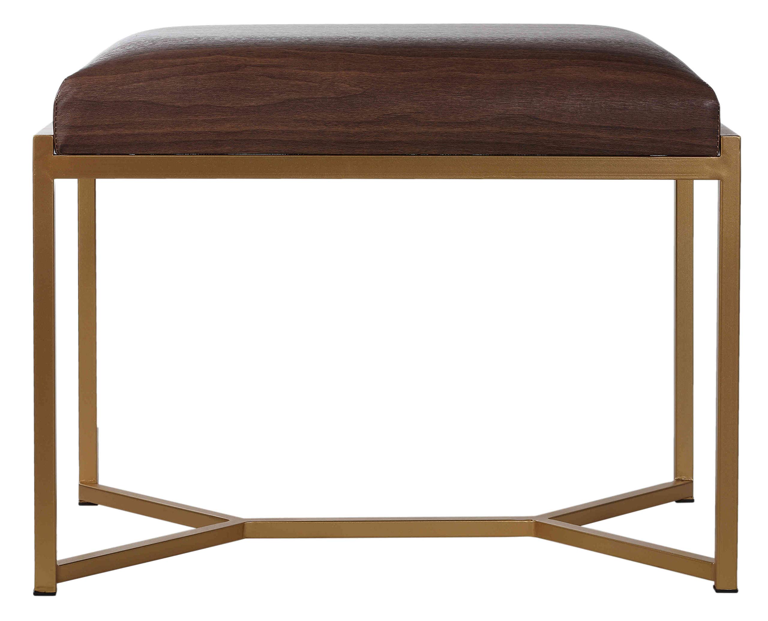 Cortesi Home Lashe Ottoman with Brushed Gold Legs - Modern Living Room Footstool, Accent Chair, and Stylish Home Decor for Cozy Spaces