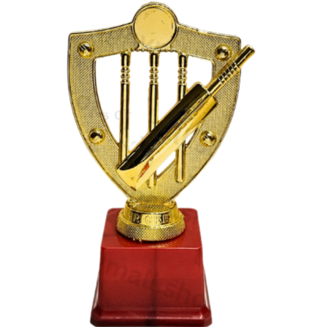 Raydn Cricket Trophy Set with Shield, Stump and Bat - 8.5 Inch Tall Sports Award for Cricket Tournaments, Championships & Player Recognition