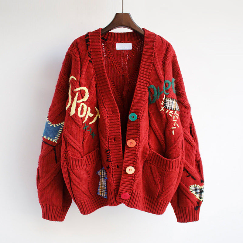 Women's Loose Cropped Hand Embroidered Sweater - Cozy Autumn Winter Knitwear for Casual Outings & Office Wear (Style 329)