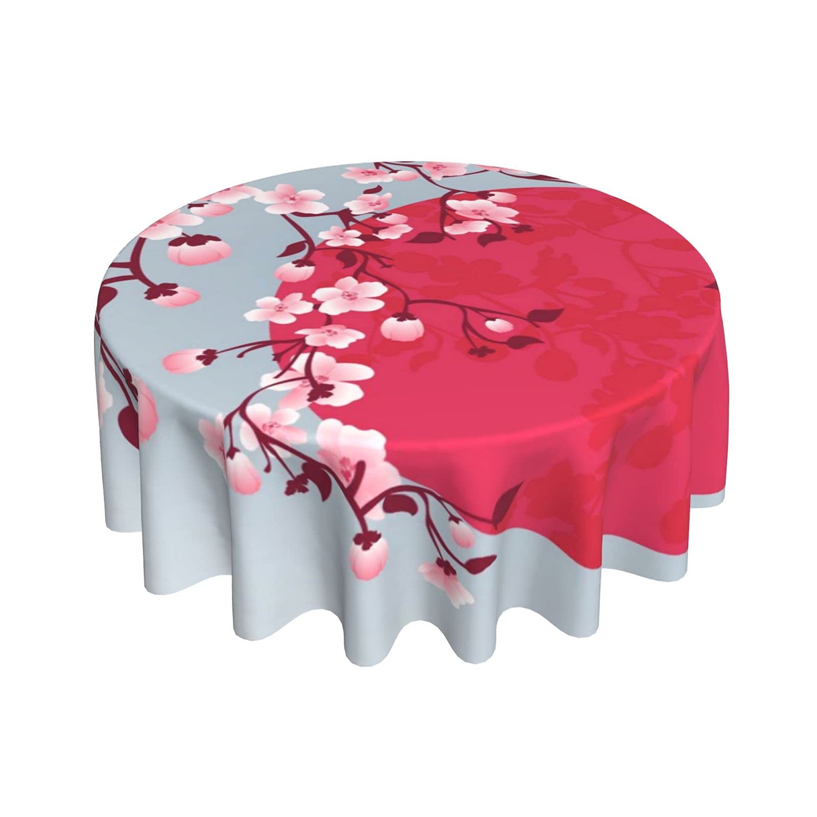 FREEHOTU Japanese Cherry Blossom Round Tablecloth - 60 Inch Thick Washable Table Cover for Kitchen, Dining, Party Decor | Perfect for Daily Use & Special Occasions