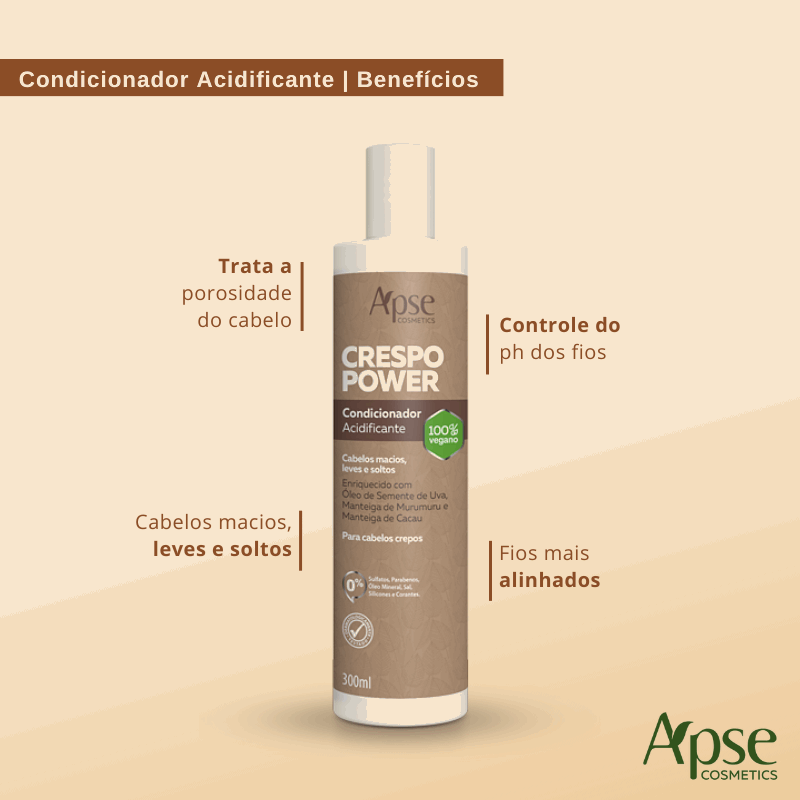 Apse Cosmetics Curly Power Acidifying Conditioner for Curly Hair - 10 fl oz Hydrating & Detangling Formula - Perfect for Dry, Frizzy Hair Care Routine at Home or Salon