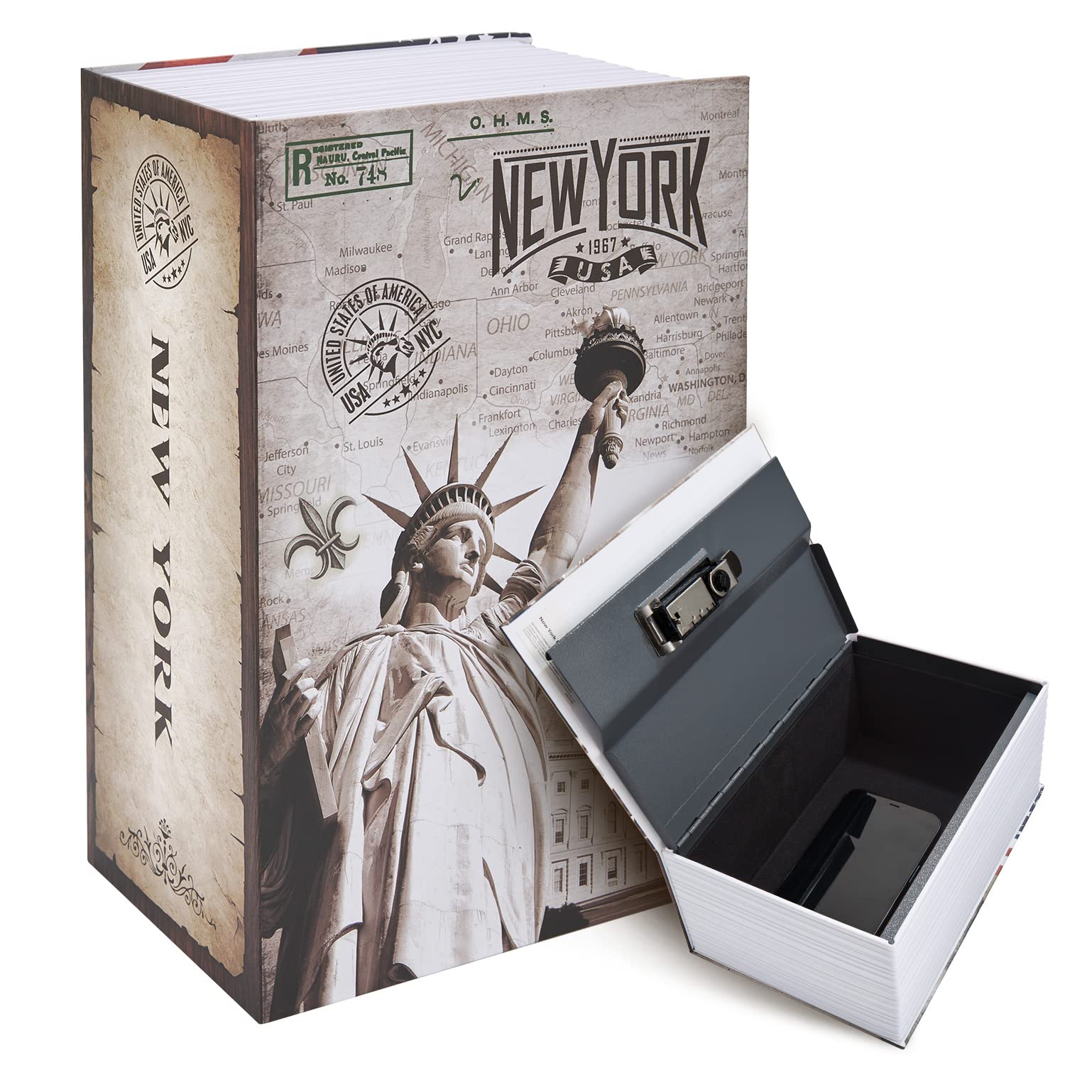 Ohuhu Extra Large Book Safe with Combination Lock - Secret Hidden Storage Box for Money, Jewelry & Keys - Disguised as a Book - Durable Metal Lock Box for Home & Office Security - Perfect for Concealing Valuables in Plain Sight