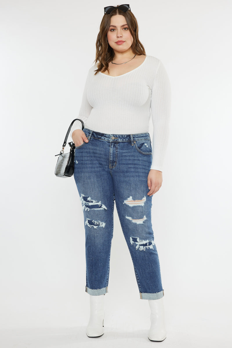 Jayleen Mid Rise Slim Boyfriend Jeans for Women - Plus Size 14-24 | Comfortable Stretch Denim Pants for Casual Wear & Everyday Outfits