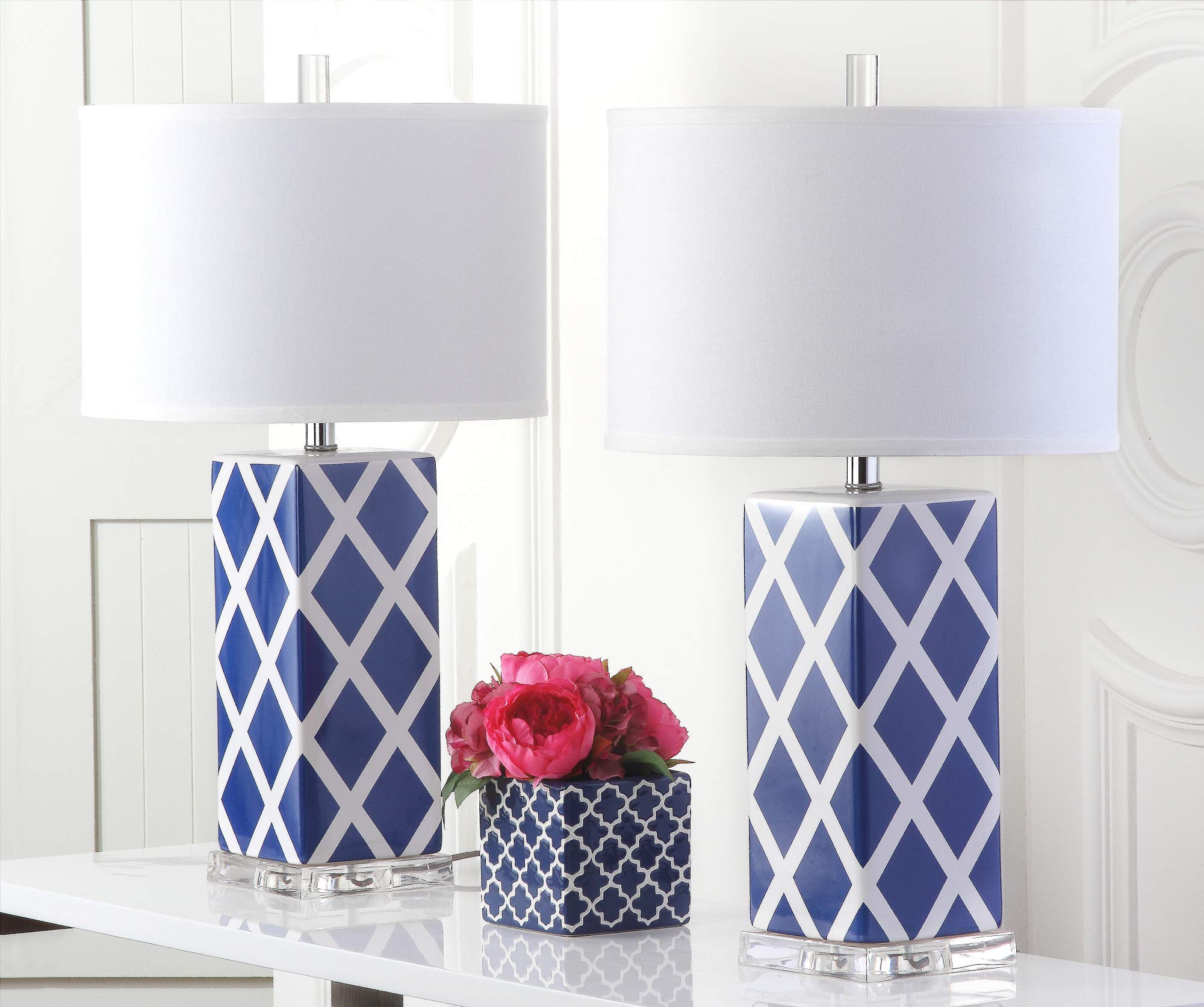 SAFAVIEH Modern Navy Blue Garden Lattice Trellis Table Lamp Set of 2 - 27