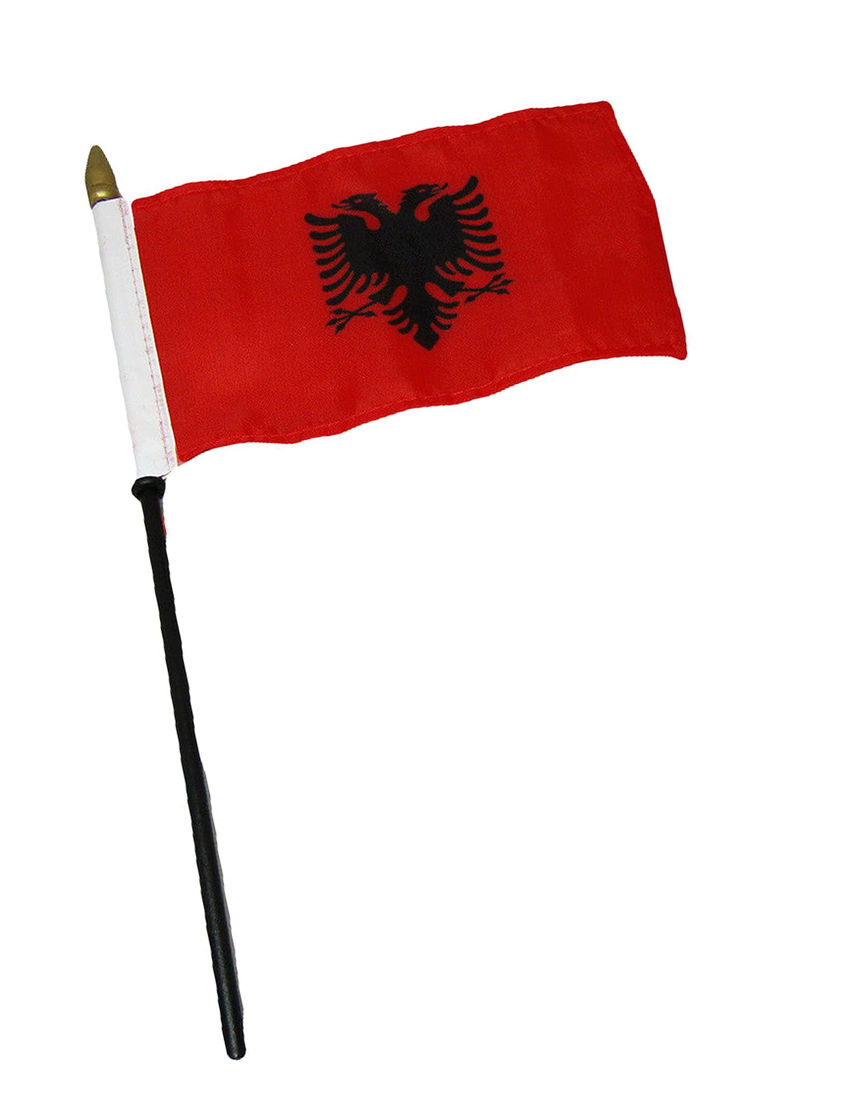 4x6 Inch Albania Flag with Wooden Stick - All Weather Indoor Outdoor Desk & Wall Banner for Home, Office, Party Decor (TR00357WI)
