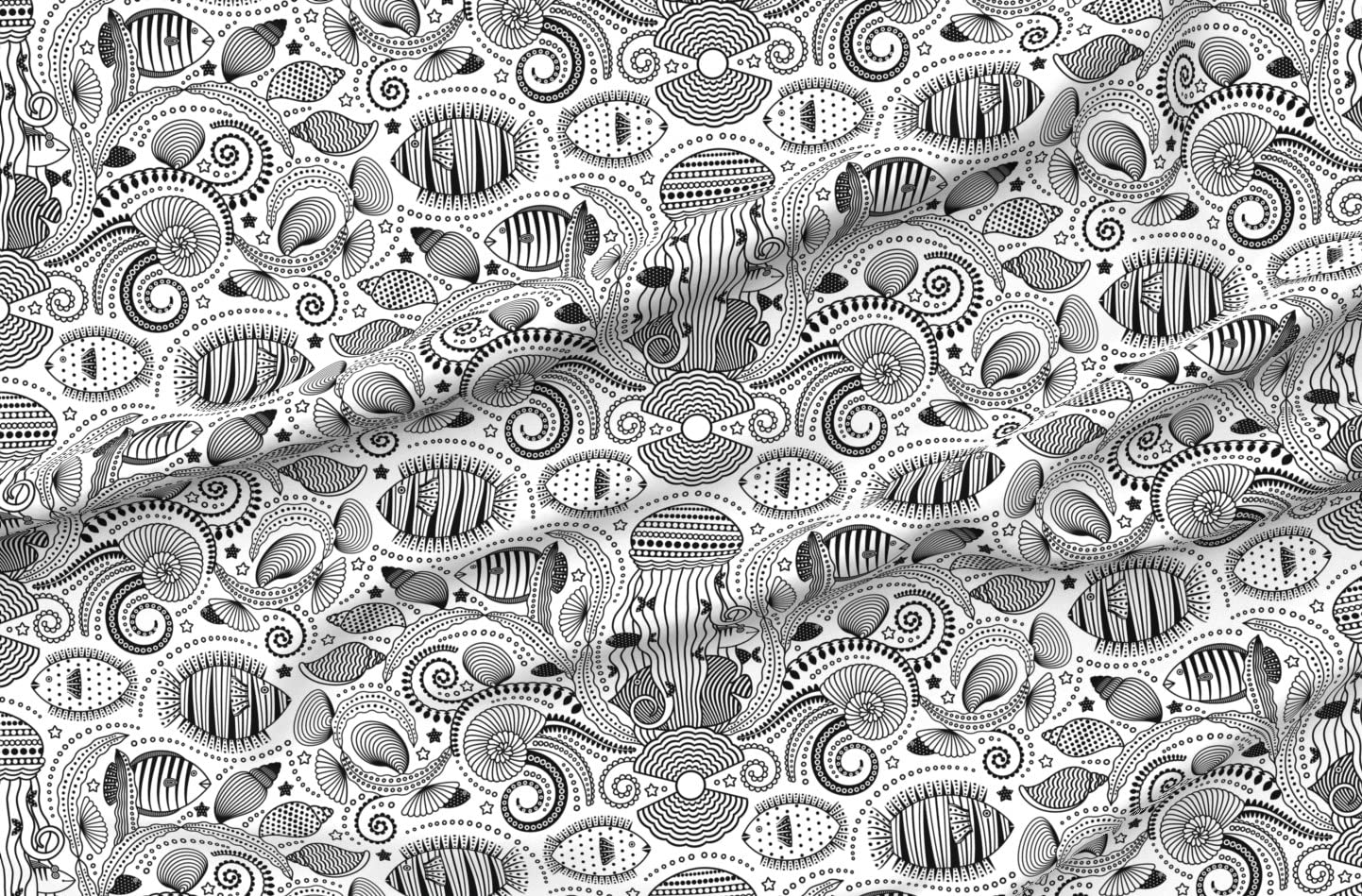 Spoonflower Fabric - Sea Garden Waterways Print on Satin Fabric by The Yard for Sewing, Apparel, Lining, Fashion, Blankets & Home Decor | Perfect for DIY Projects, Dresses, Curtains & Nursery Decor